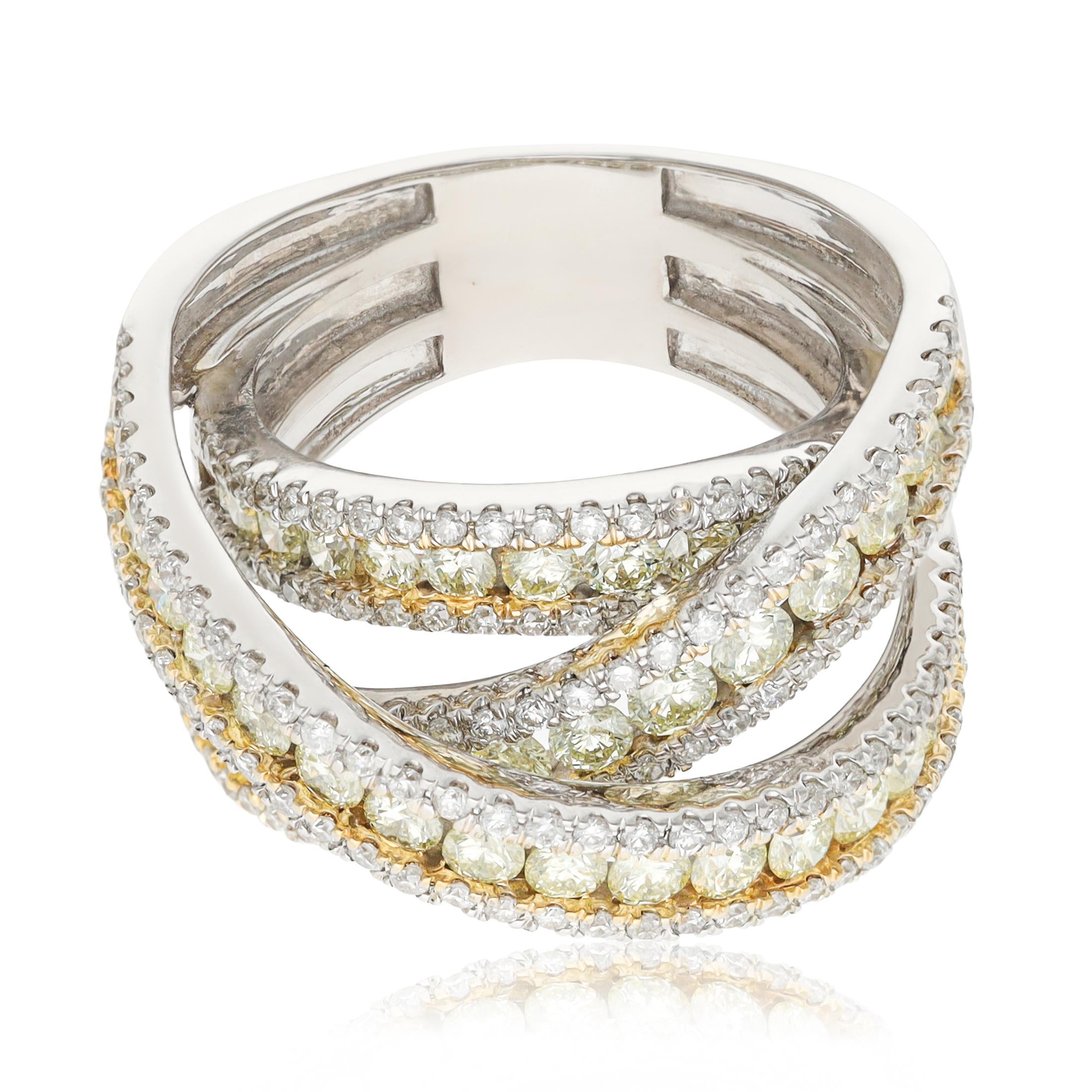 18K WHITE GOLD Fancy Colored and White Diamond Crossover Ring