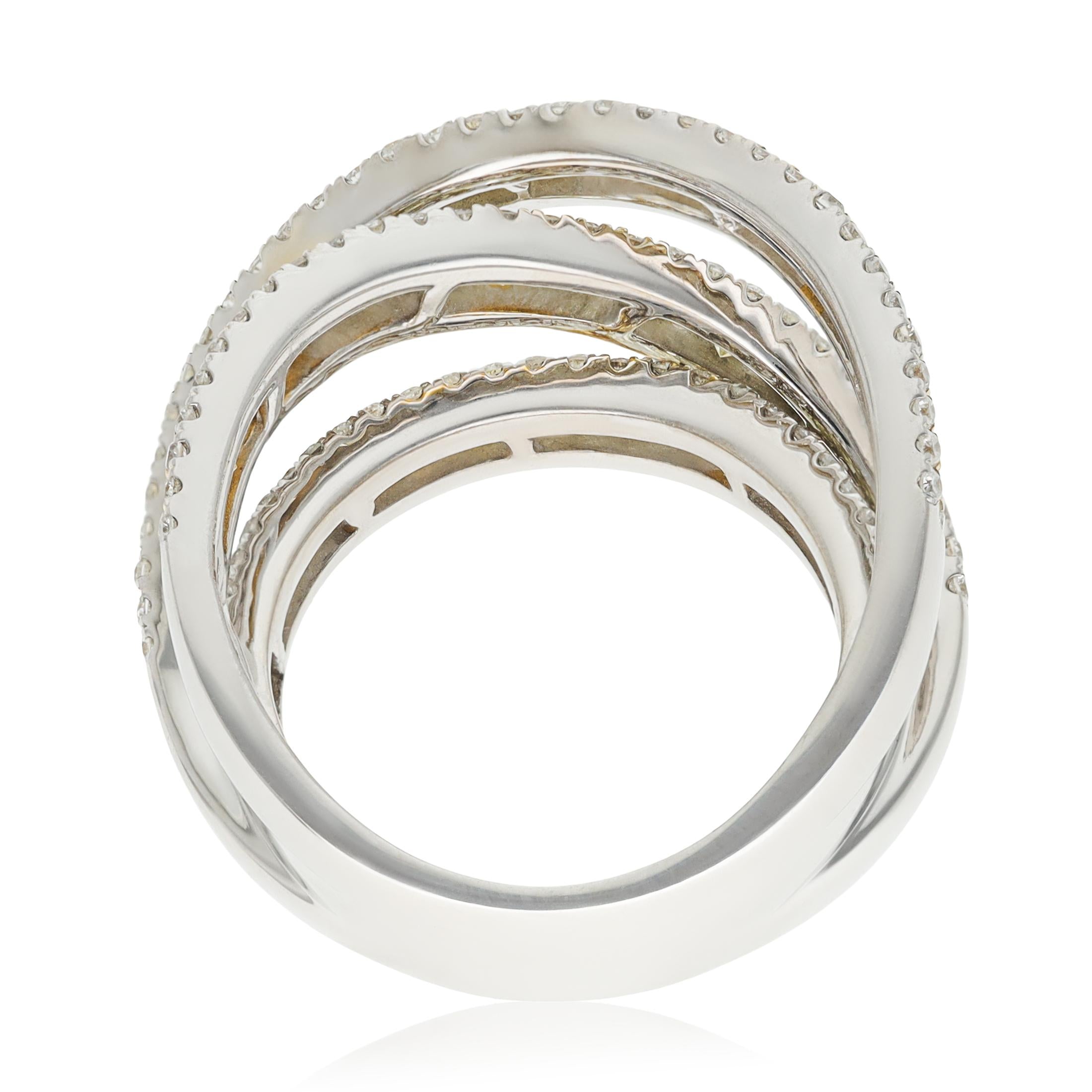 18K WHITE GOLD Fancy Colored and White Diamond Crossover Ring