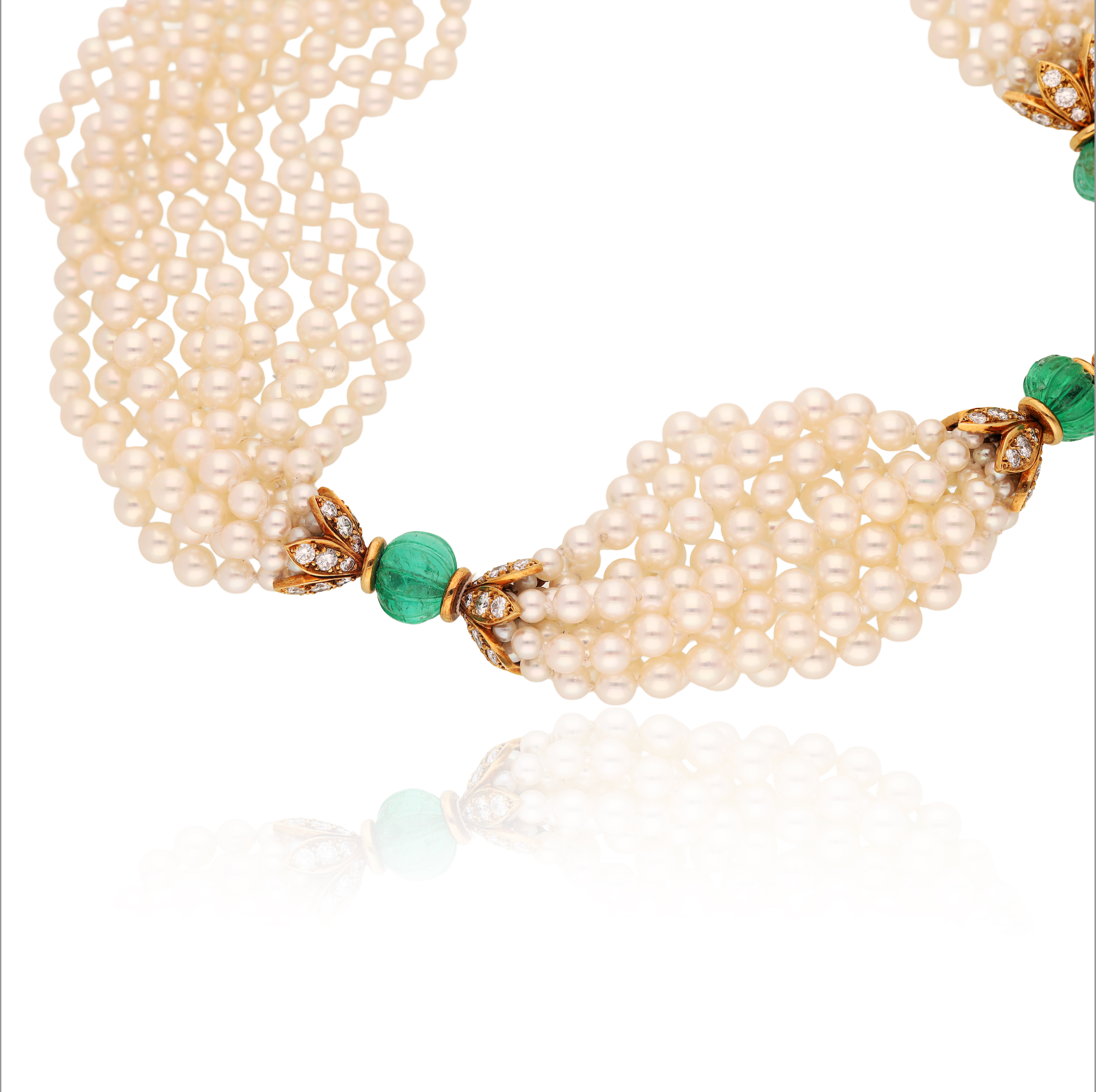 VAN CLEEF & ARPELS Carved Emerald, Cabochon Ruby, Diamond and Pearl Necklace