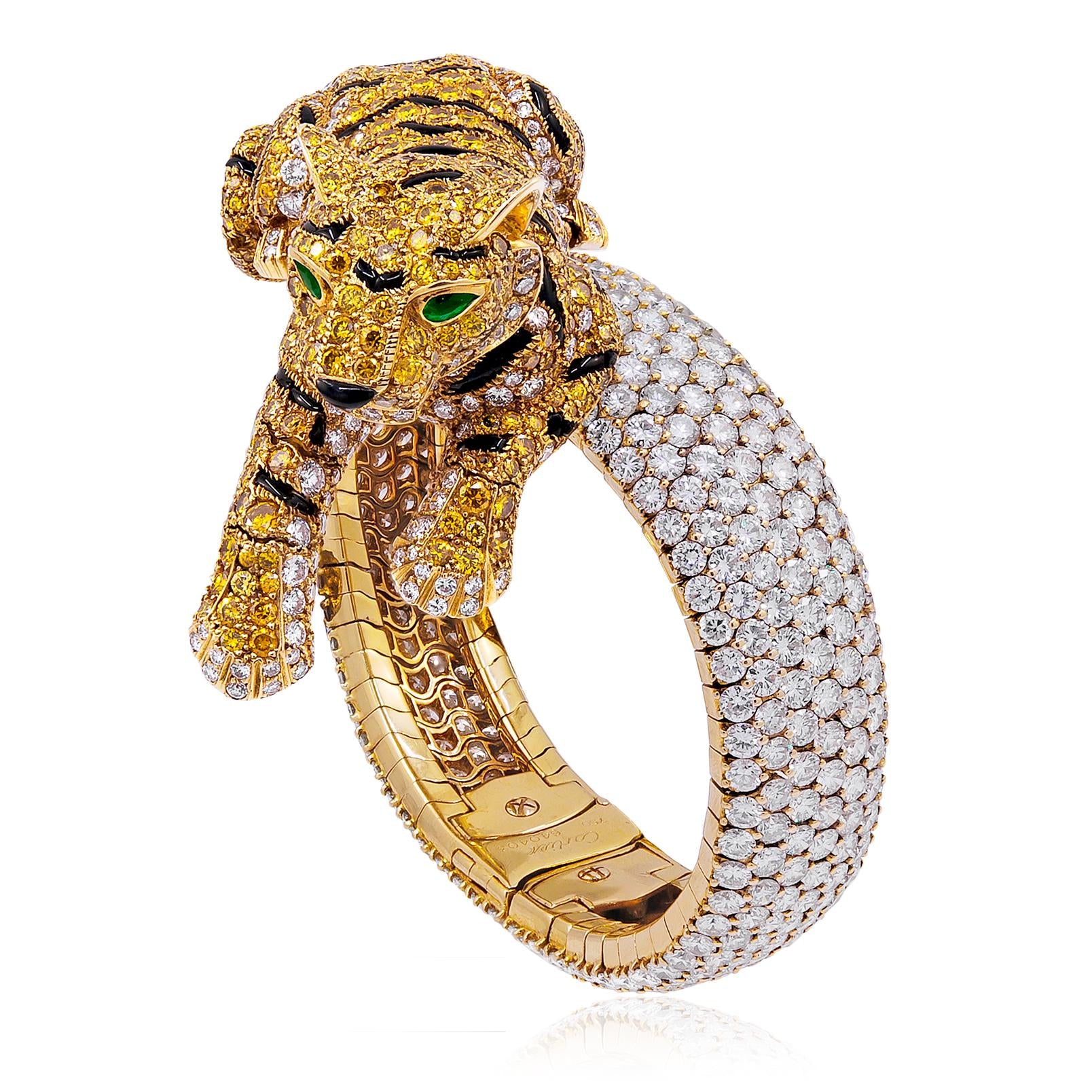 CARTIER Vivid Yellow & White Diamond, Panther Figure Bracelet/Concealed Watch
