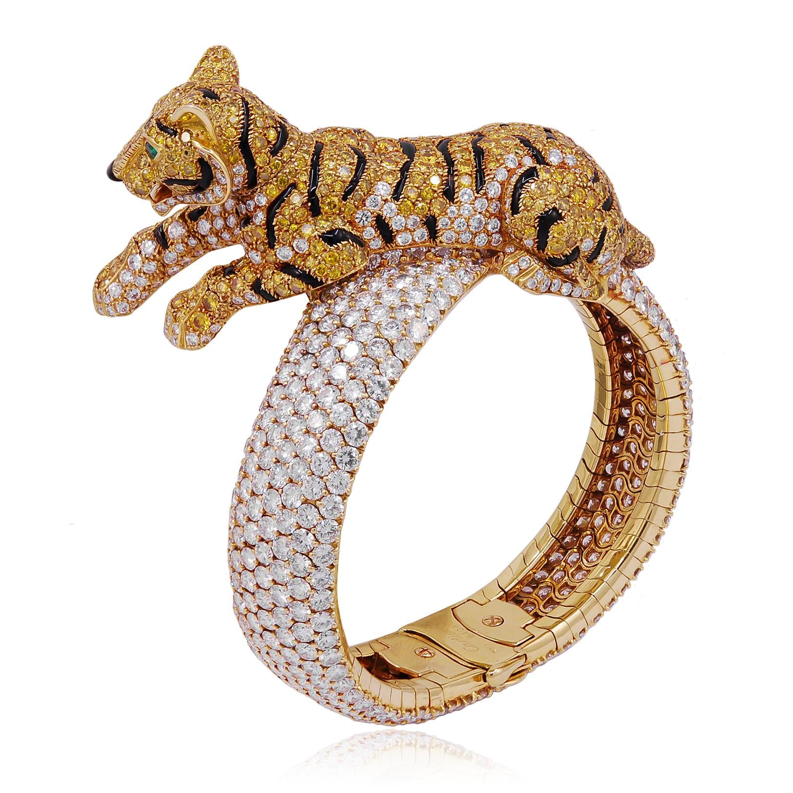 CARTIER Vivid Yellow & White Diamond, Panther Figure Bracelet/Concealed Watch