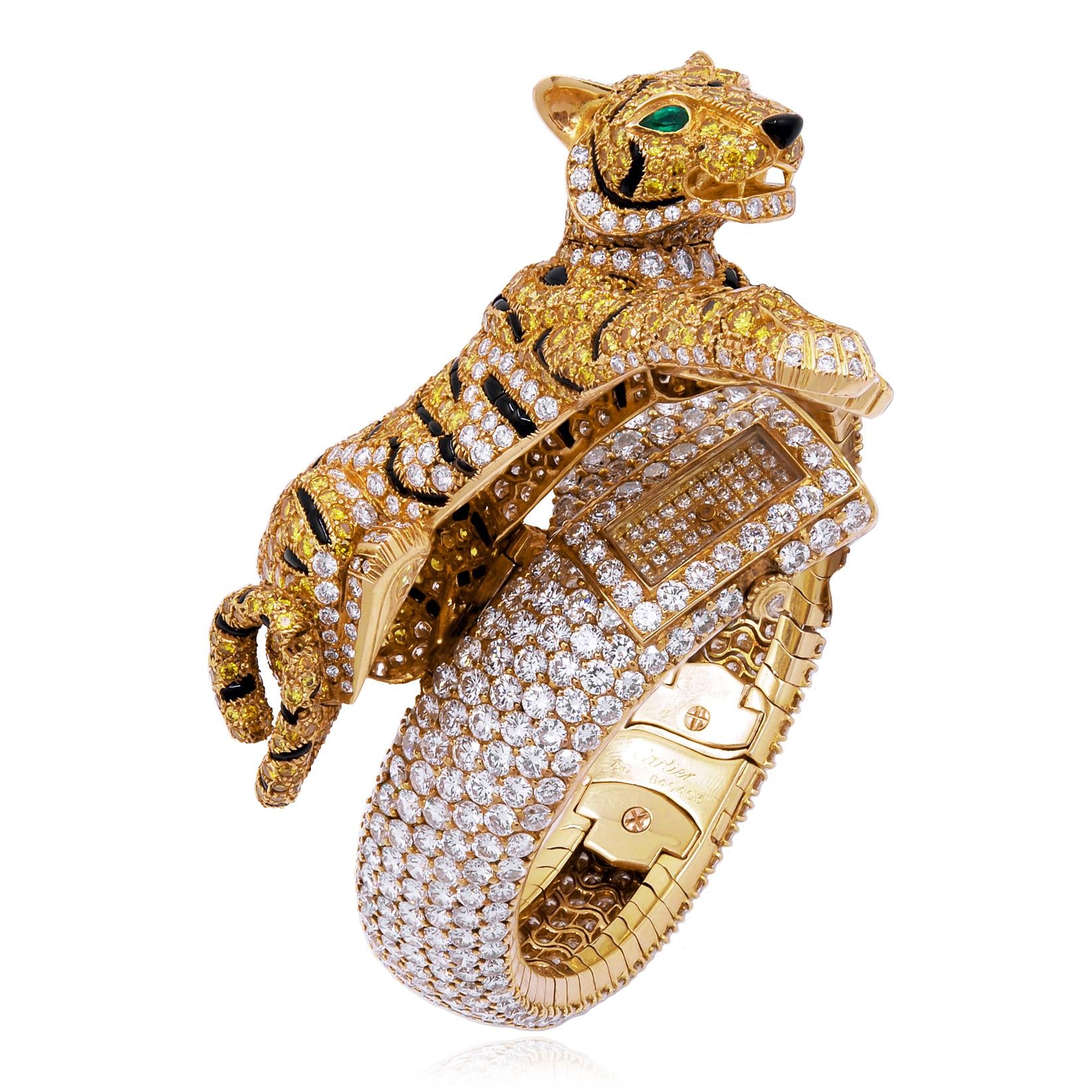 CARTIER Vivid Yellow & White Diamond, Panther Figure Bracelet/Concealed Watch