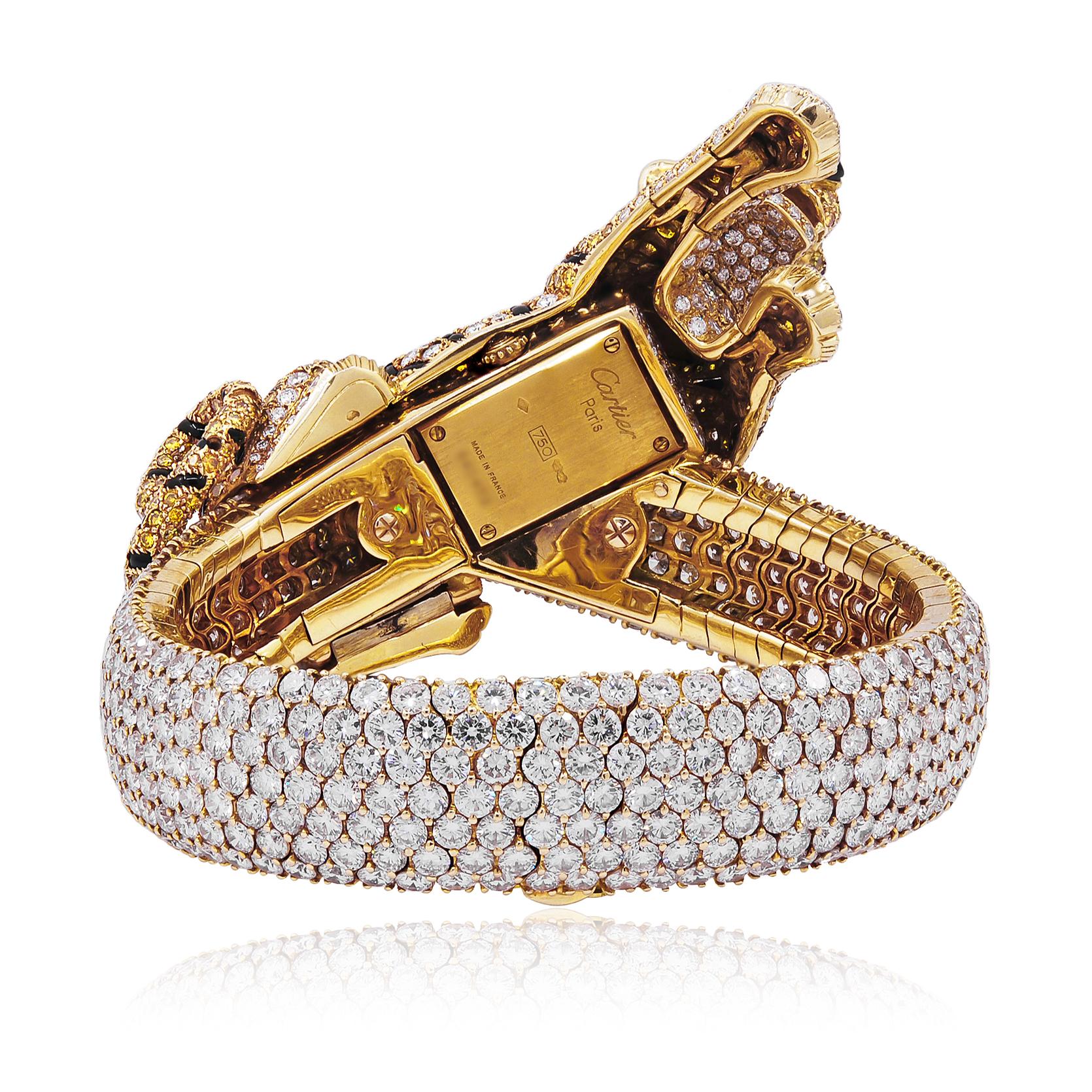 CARTIER Vivid Yellow & White Diamond, Panther Figure Bracelet/Concealed Watch