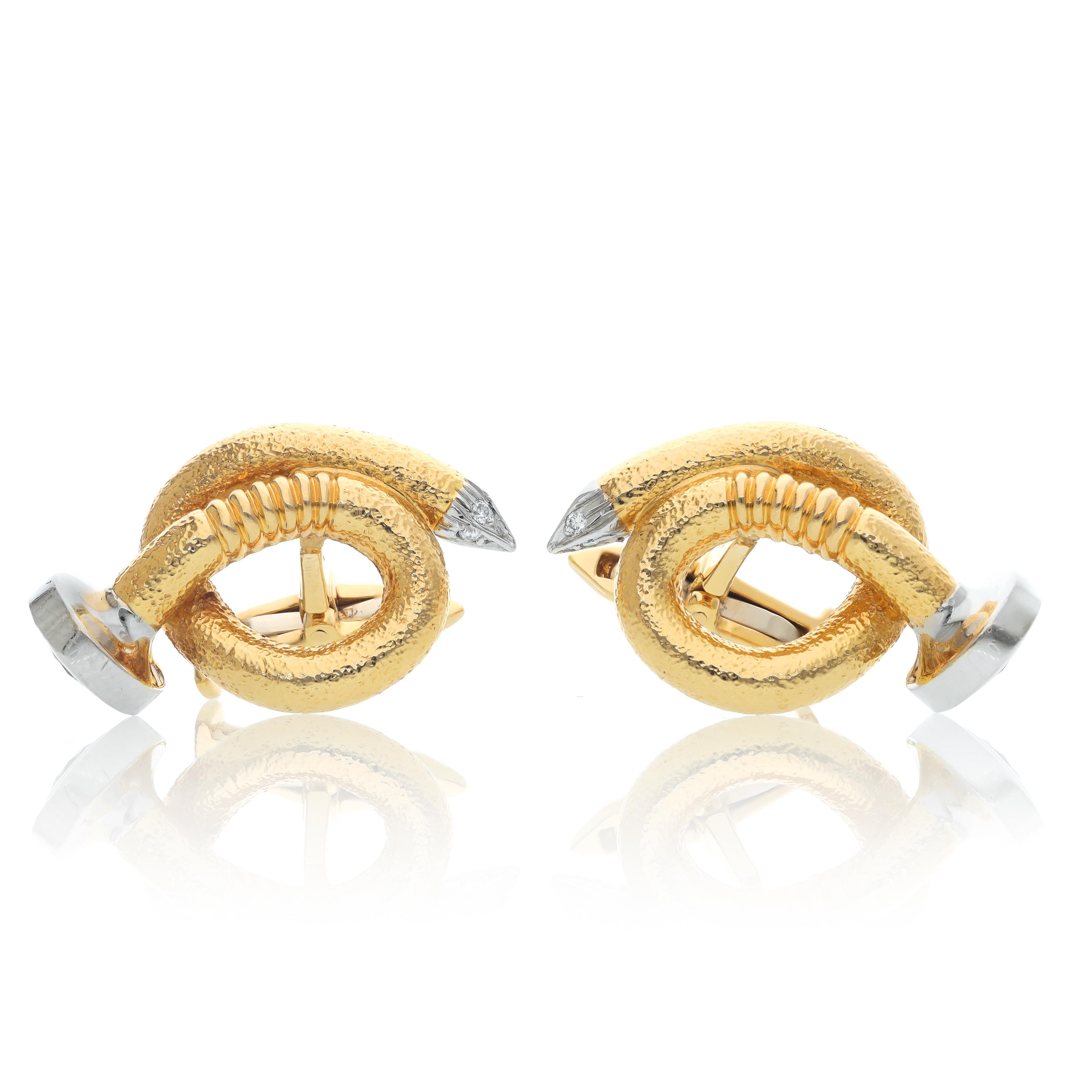 DAVID WEBB Bent Nail and Diamond Cufflinks