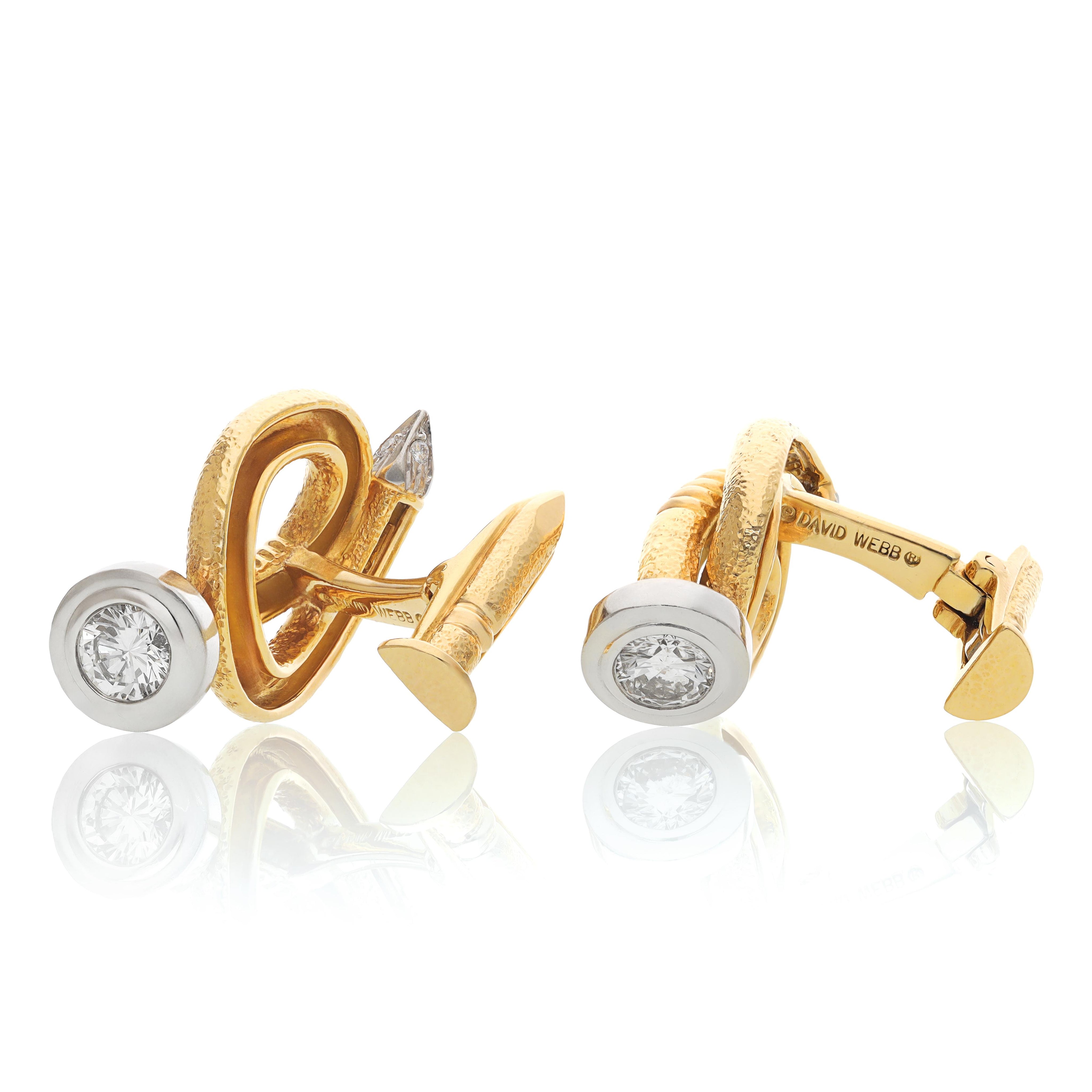 DAVID WEBB Bent Nail and Diamond Cufflinks