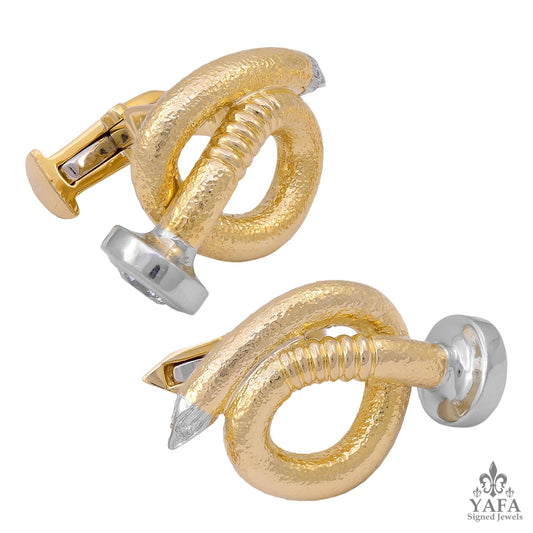 DAVID WEBB Bent Nail and Diamond Cufflinks