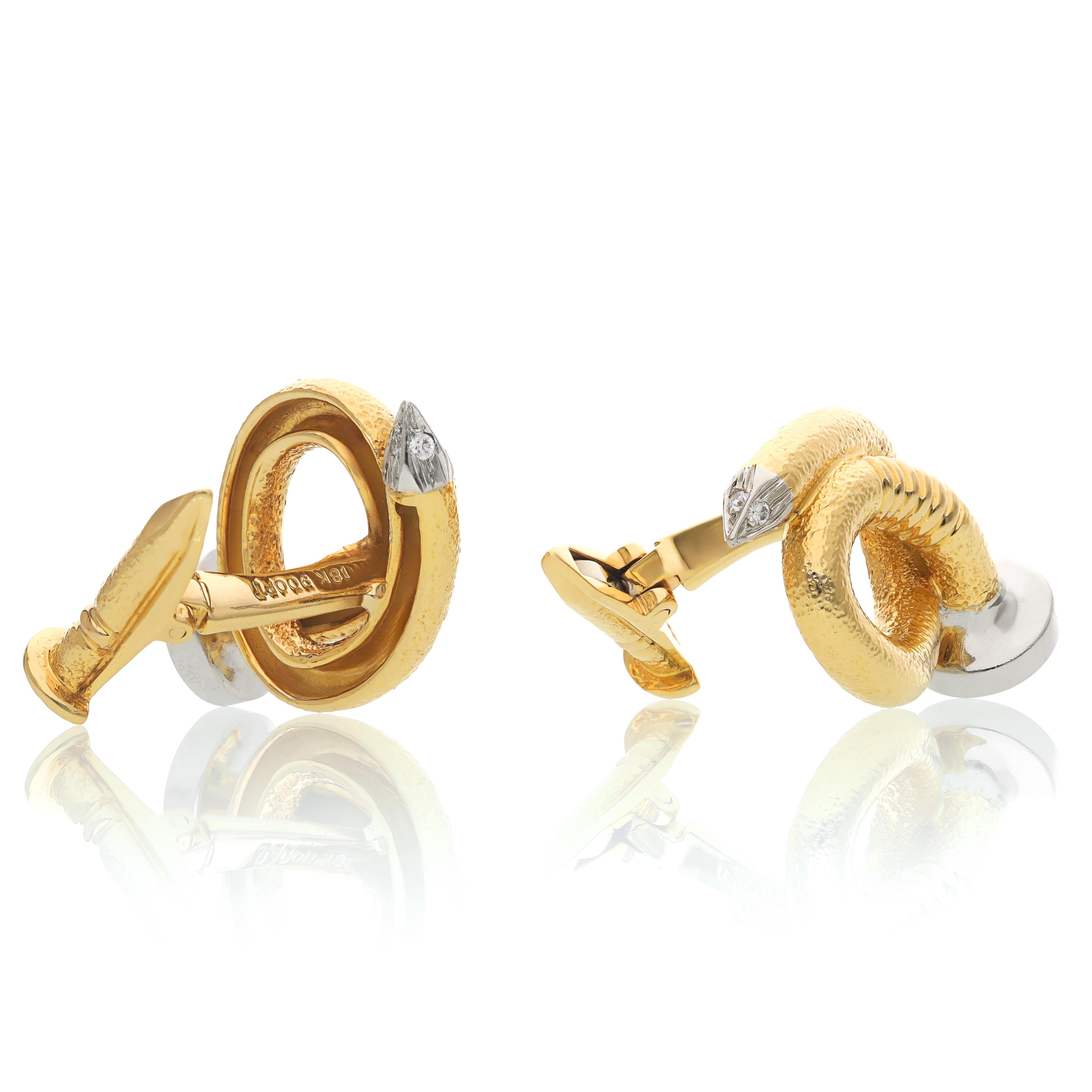 DAVID WEBB Bent Nail and Diamond Cufflinks