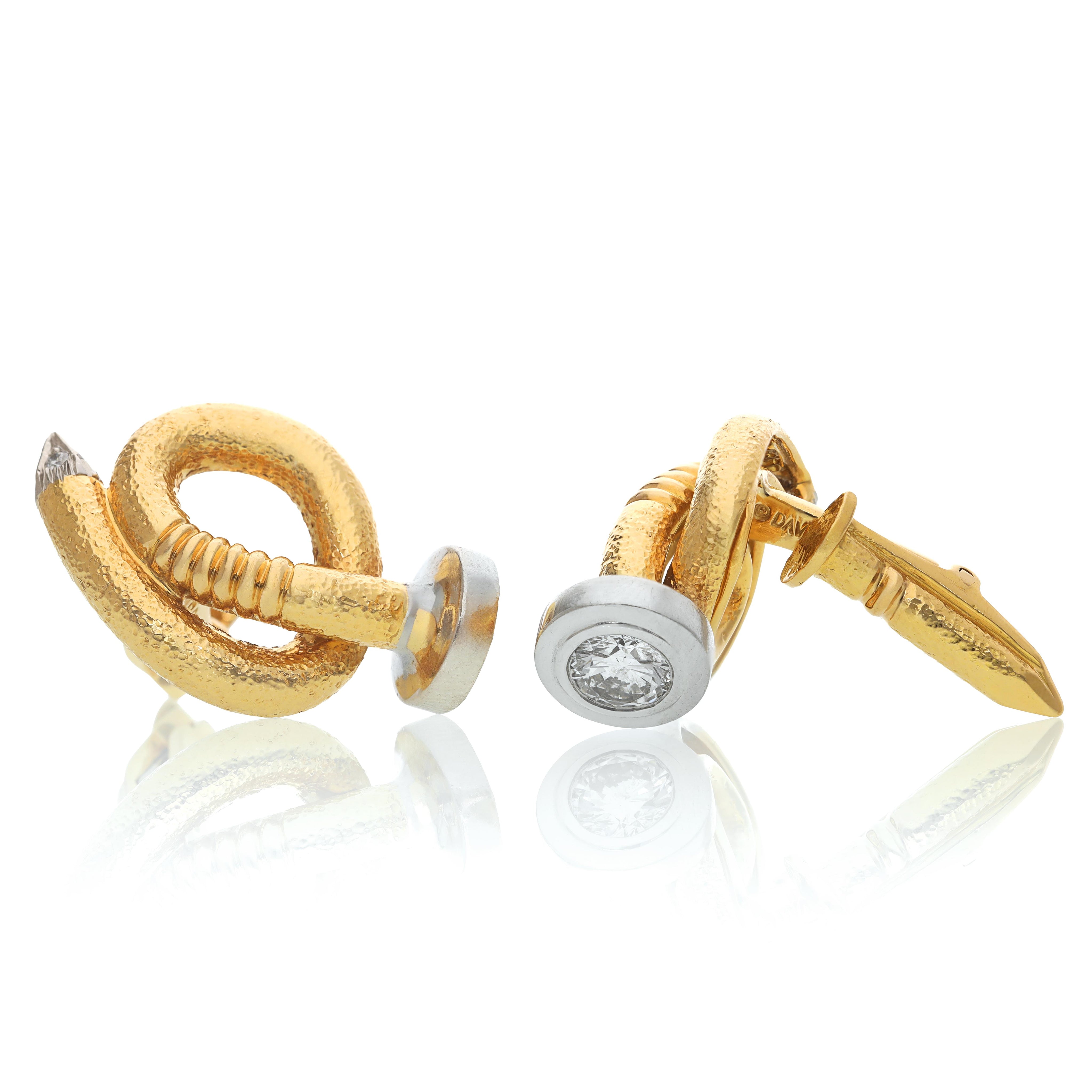 DAVID WEBB Bent Nail and Diamond Cufflinks