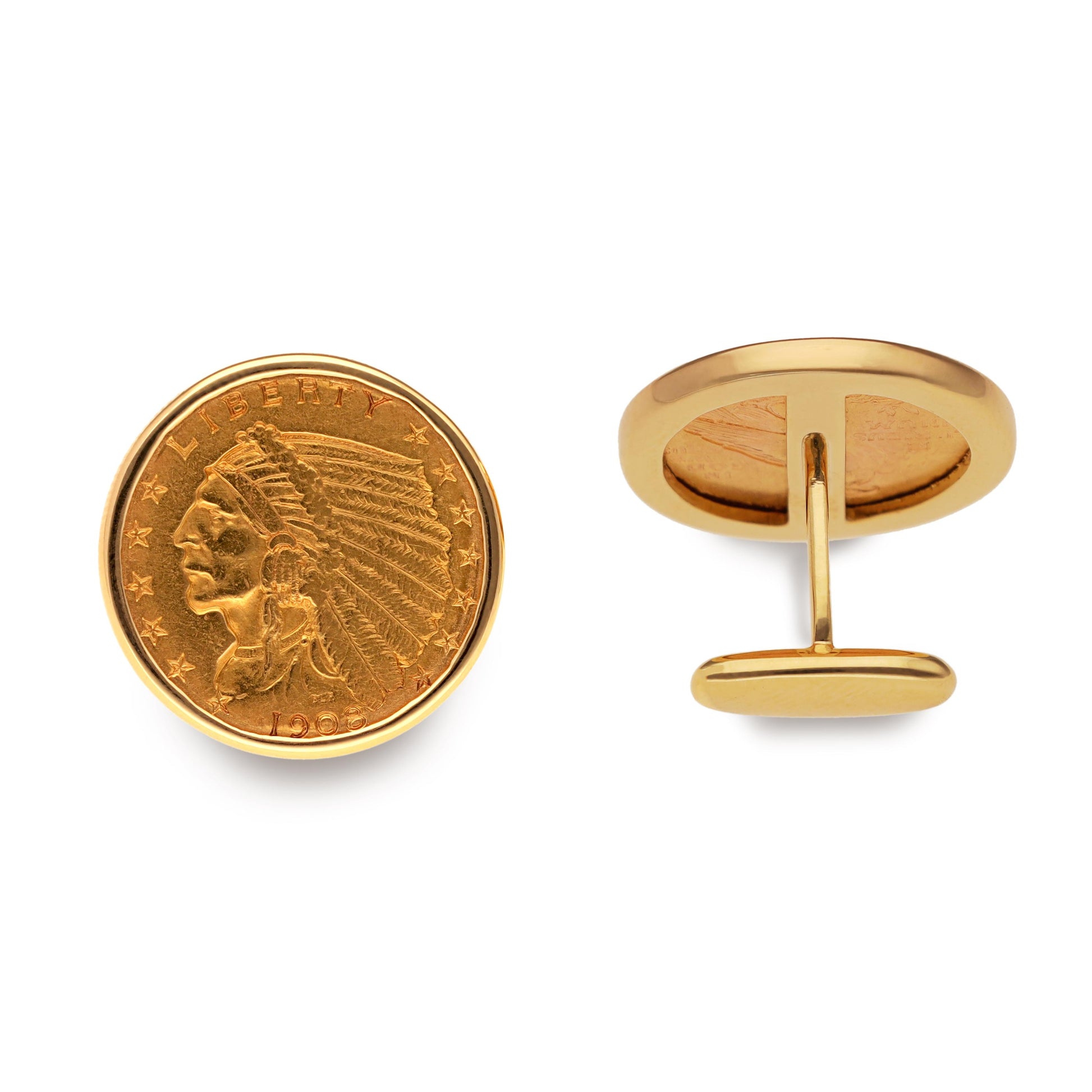 1908 Indian Head US $2.50 Gold Coin Cufflinks