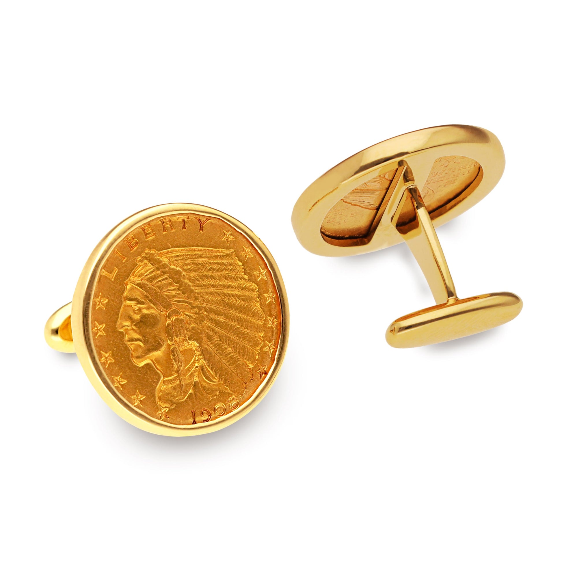 1908 Indian Head US $2.50 Gold Coin Cufflinks