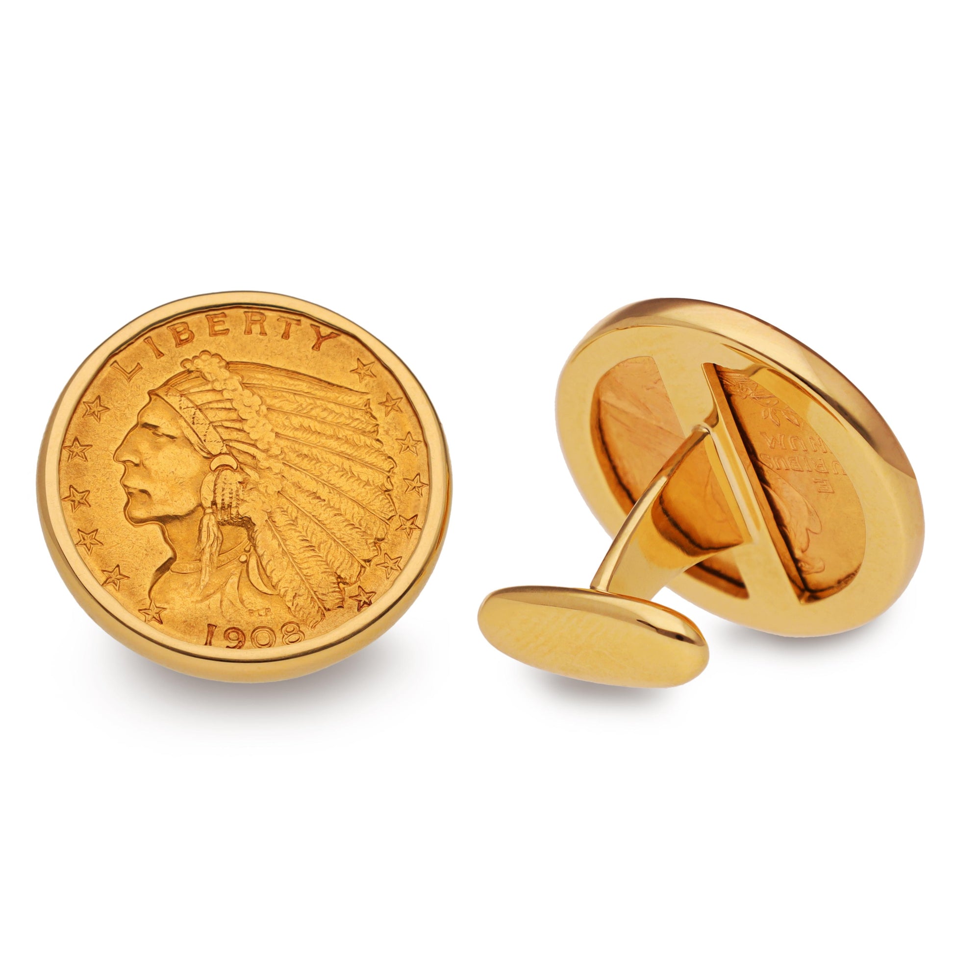 1908 Indian Head US $2.50 Gold Coin Cufflinks