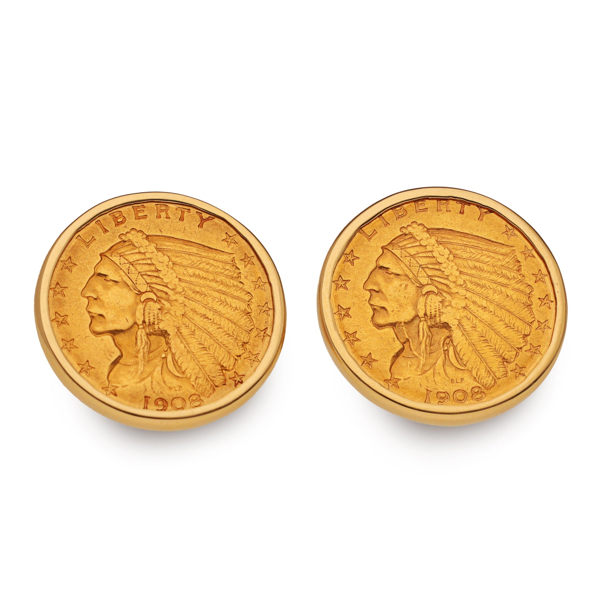 1908 Indian Head US $2.50 Gold Coin Cufflinks
