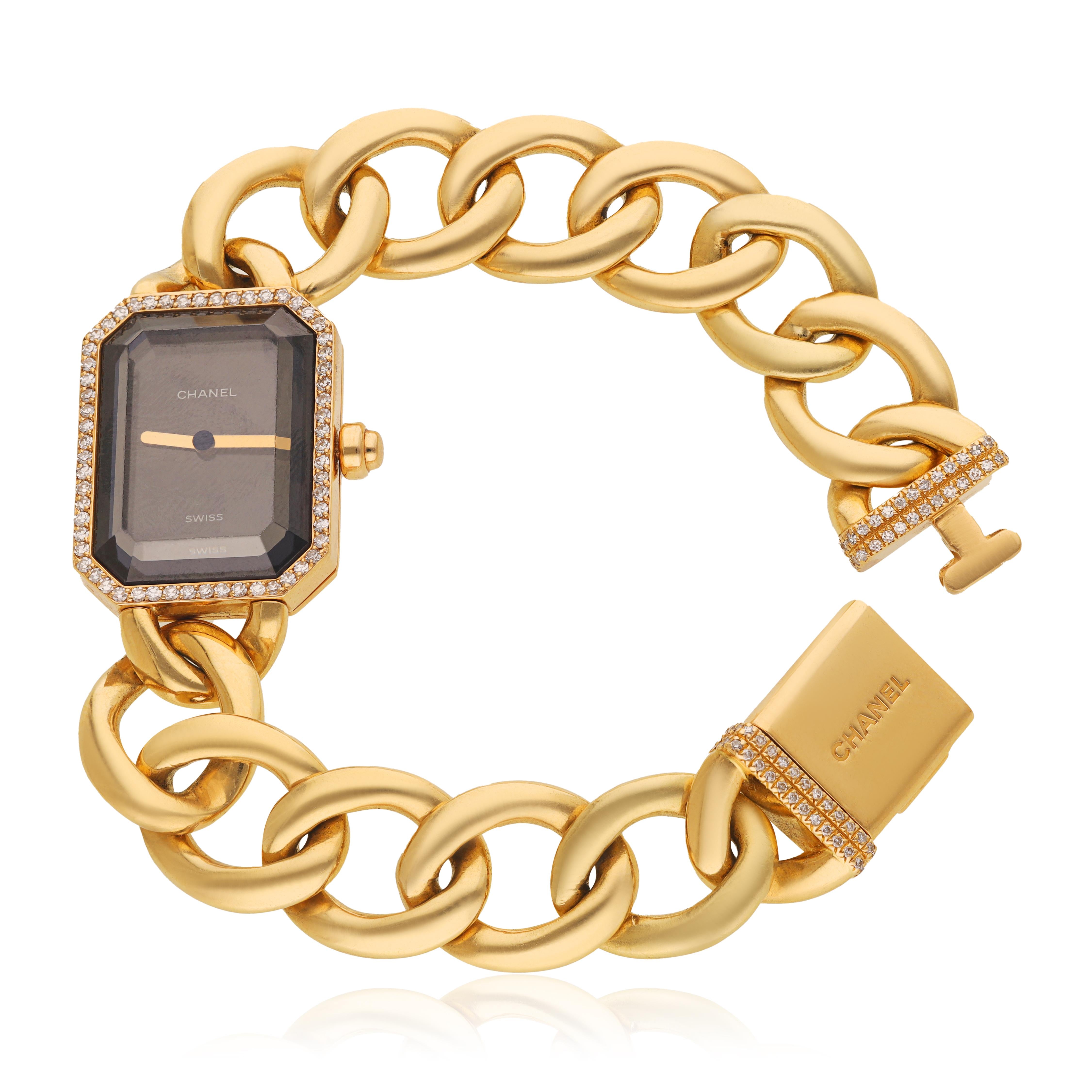 CHANEL Paris 18K Yellow Gold Diamond Bezel Link Bracelet Watch