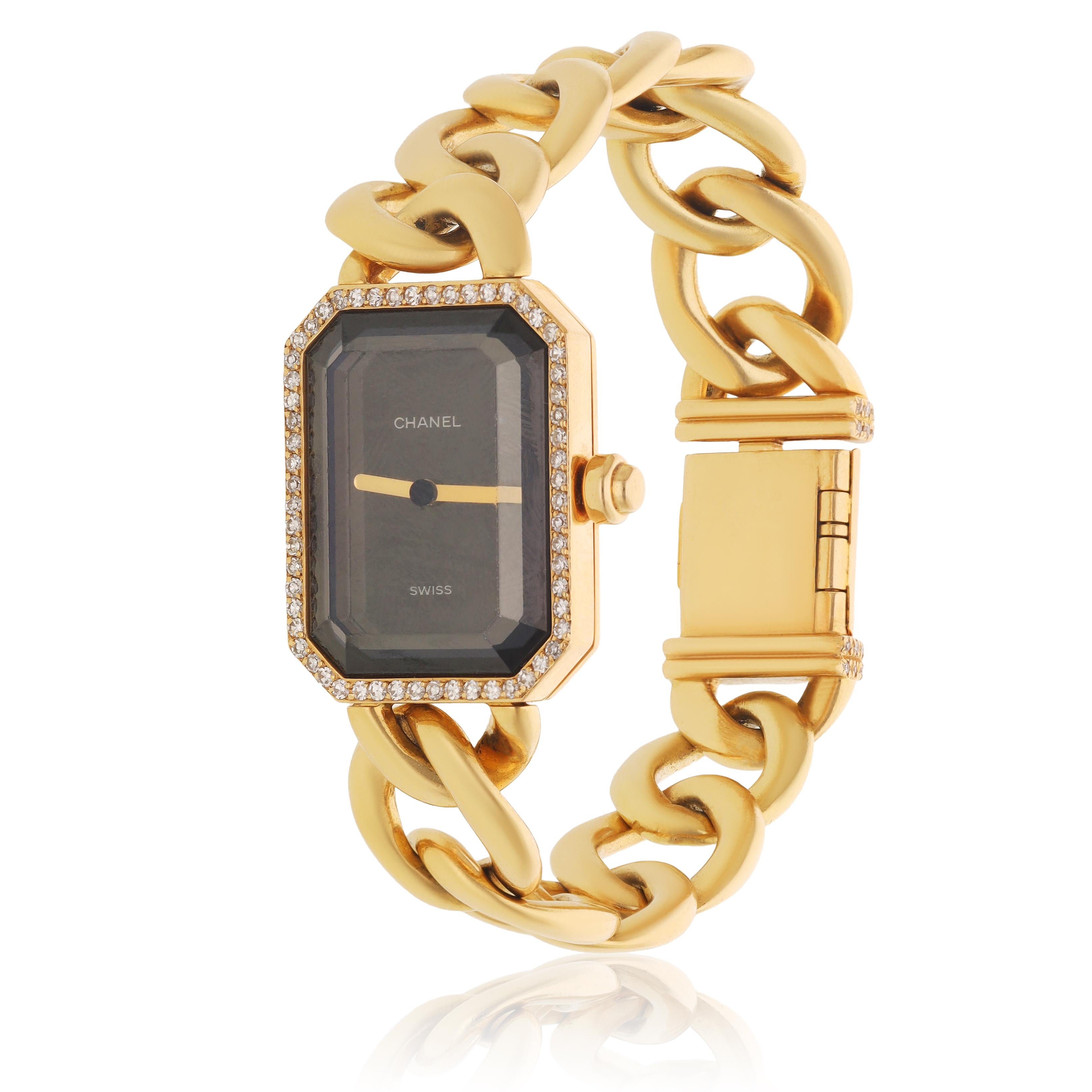 CHANEL Paris 18K Yellow Gold Diamond Bezel Link Bracelet Watch