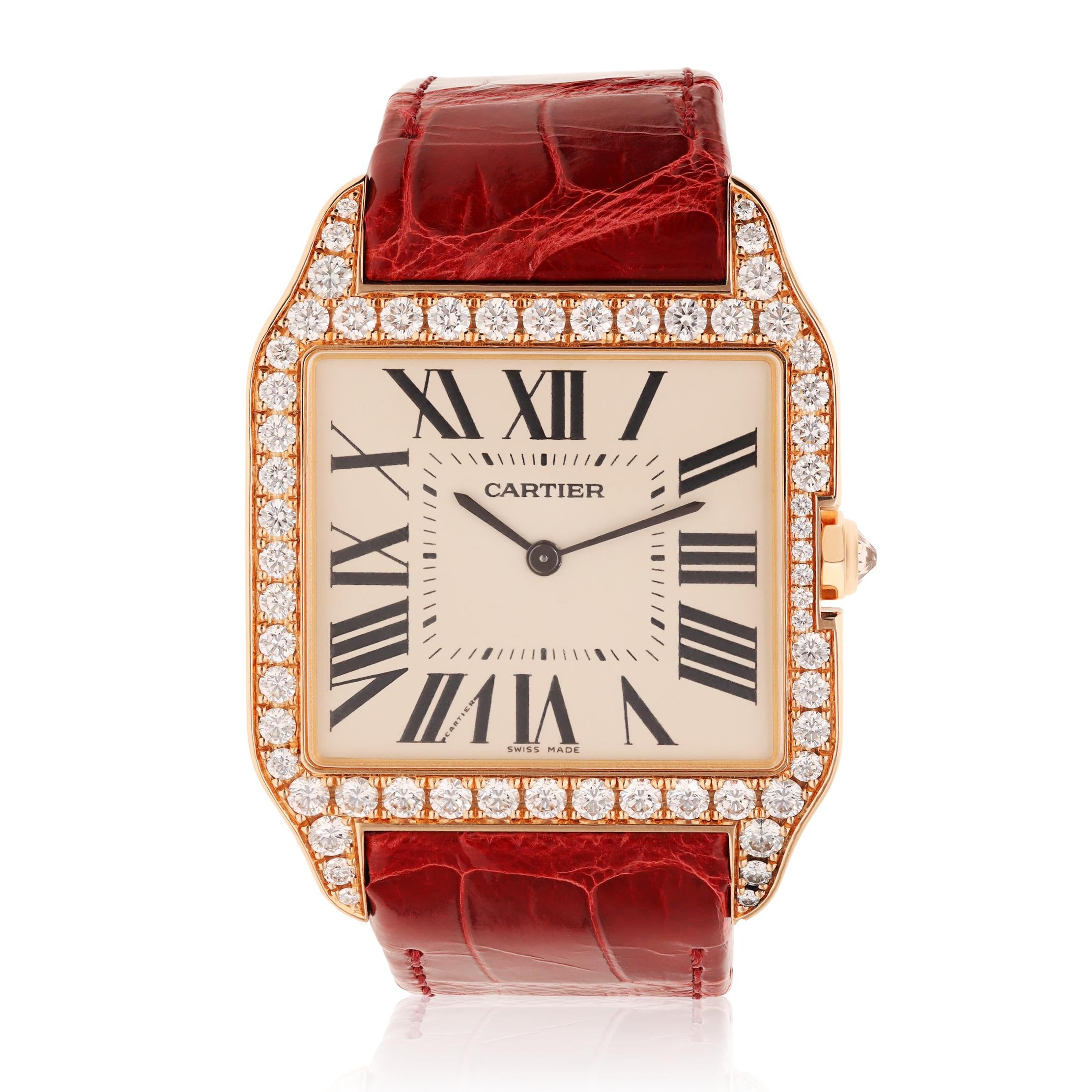 CARTIER 18K Rose Gold Diamond Santos-Dumont LM Mechanical Wristwatch