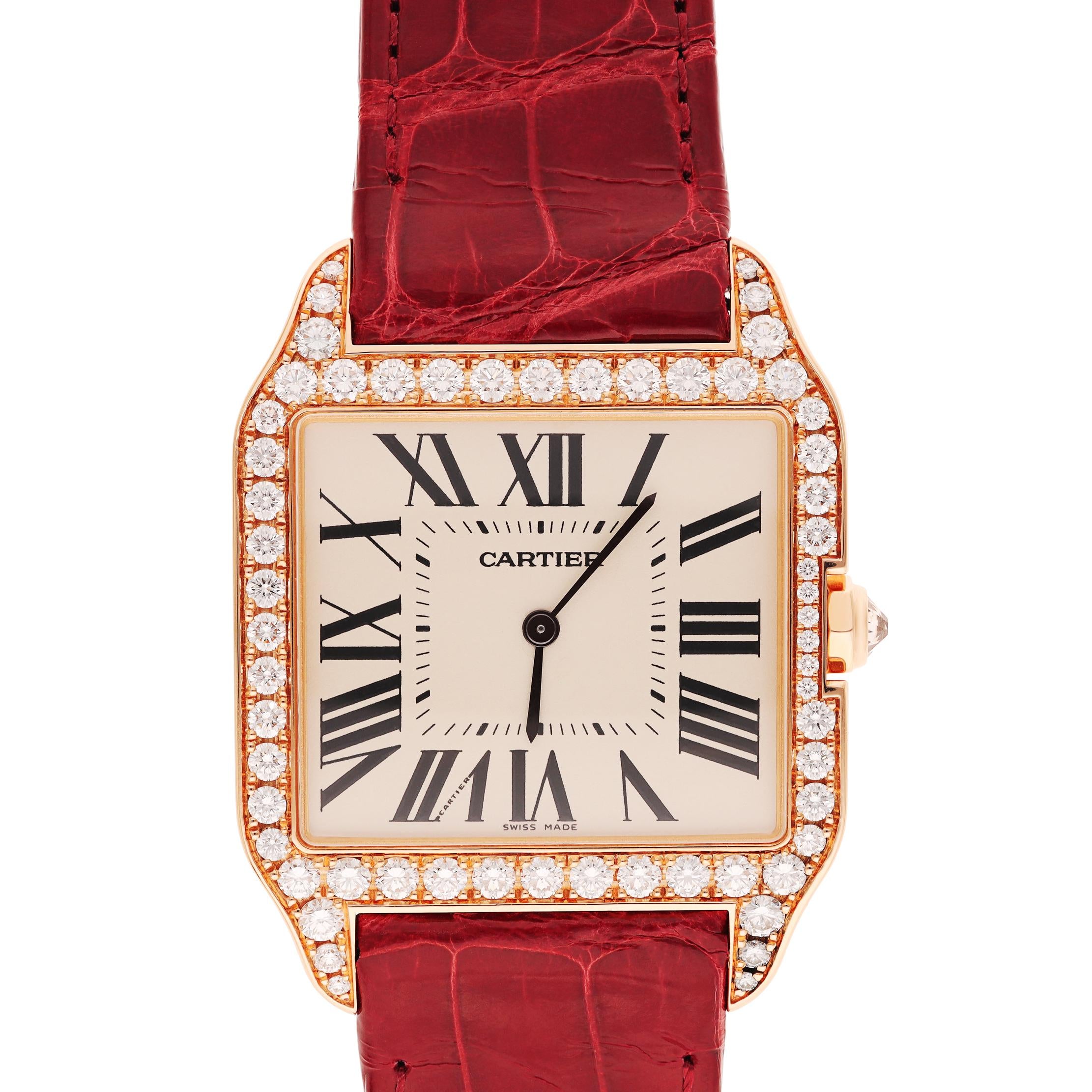 CARTIER 18K Rose Gold Diamond Santos-Dumont LM Mechanical Wristwatch