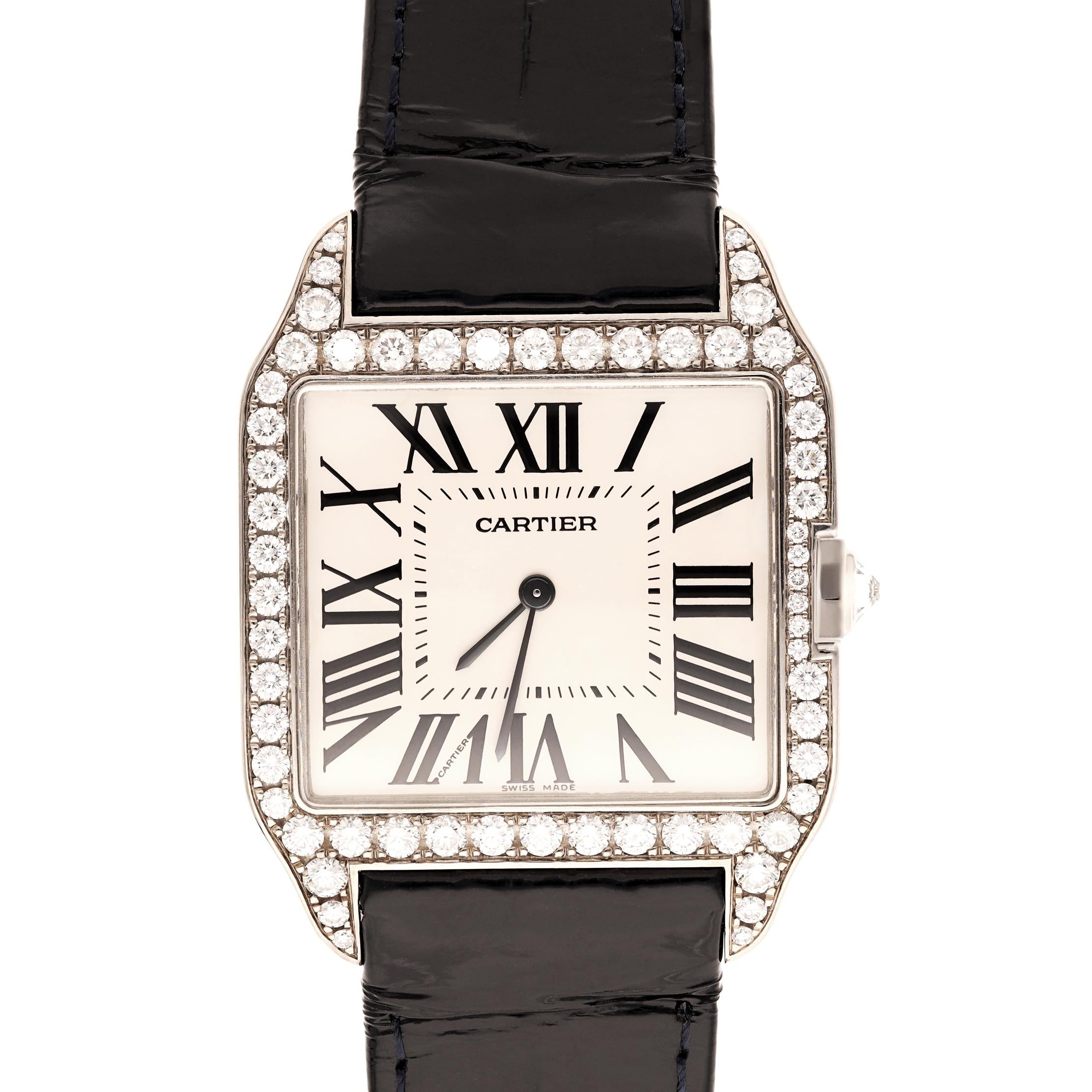 CARTIER 18K White Gold Diamond Santos-Dumont LM Mechanical Wristwatch