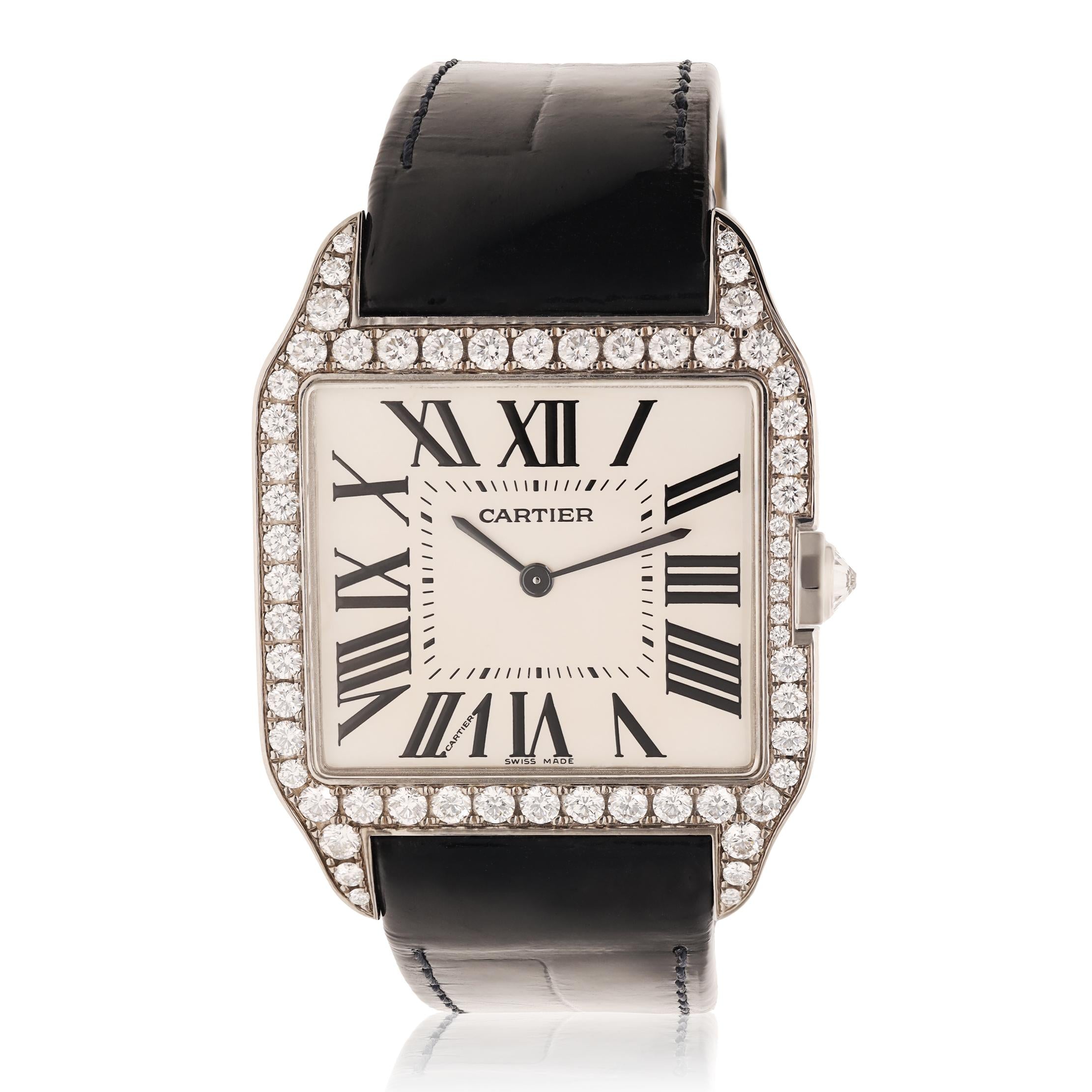 CARTIER 18K White Gold Diamond Santos-Dumont LM Mechanical Wristwatch