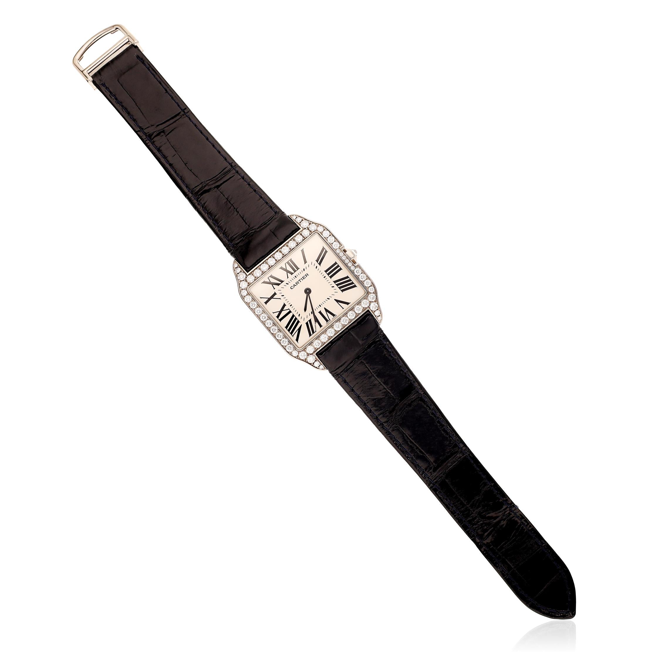 CARTIER 18K White Gold Diamond Santos-Dumont LM Mechanical Wristwatch