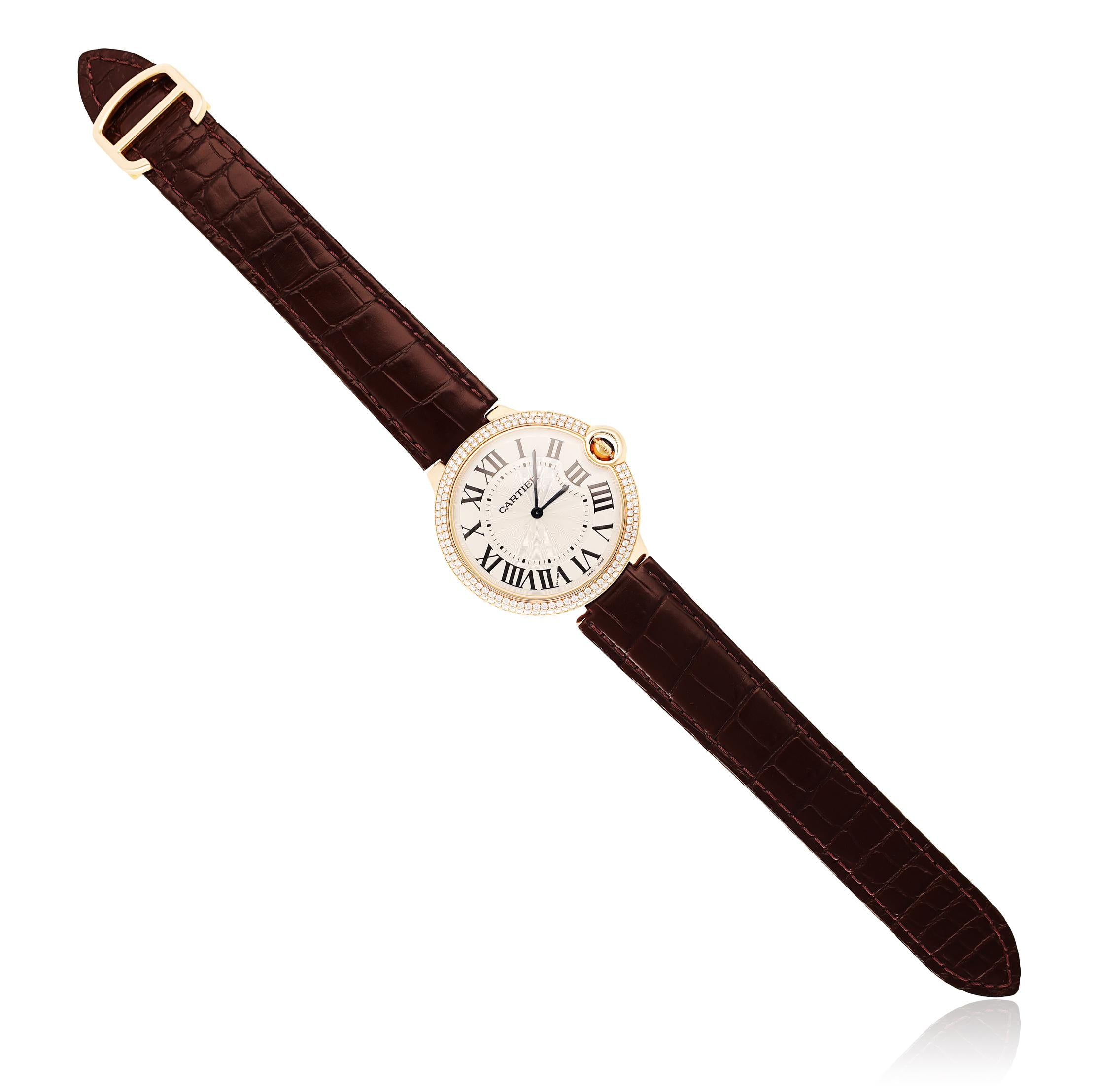 CARTIER 18K Rose Gold 40mm Diamond Bezel “Ballon Bleu” Watch