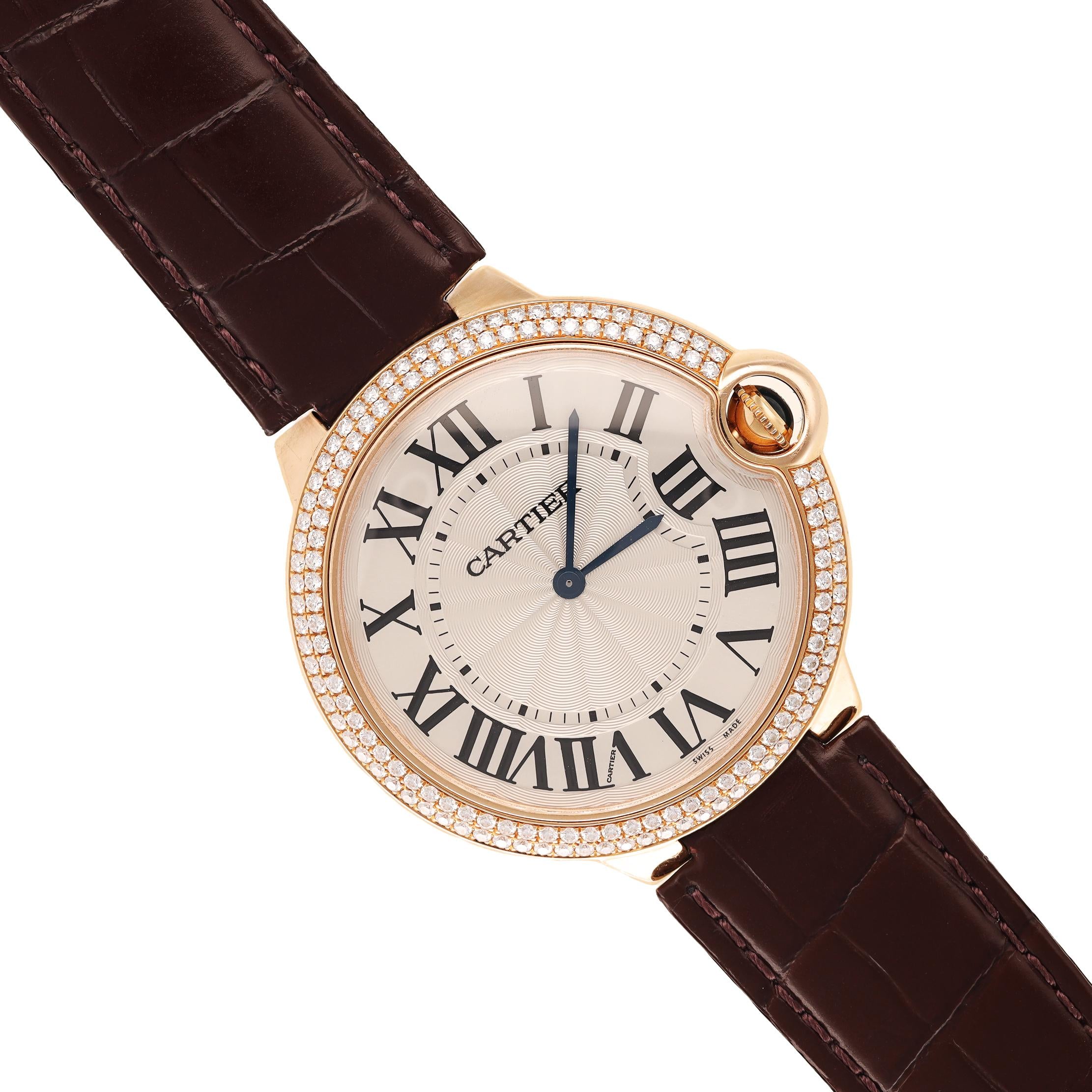 CARTIER 18K Rose Gold 40mm Diamond Bezel “Ballon Bleu” Watch