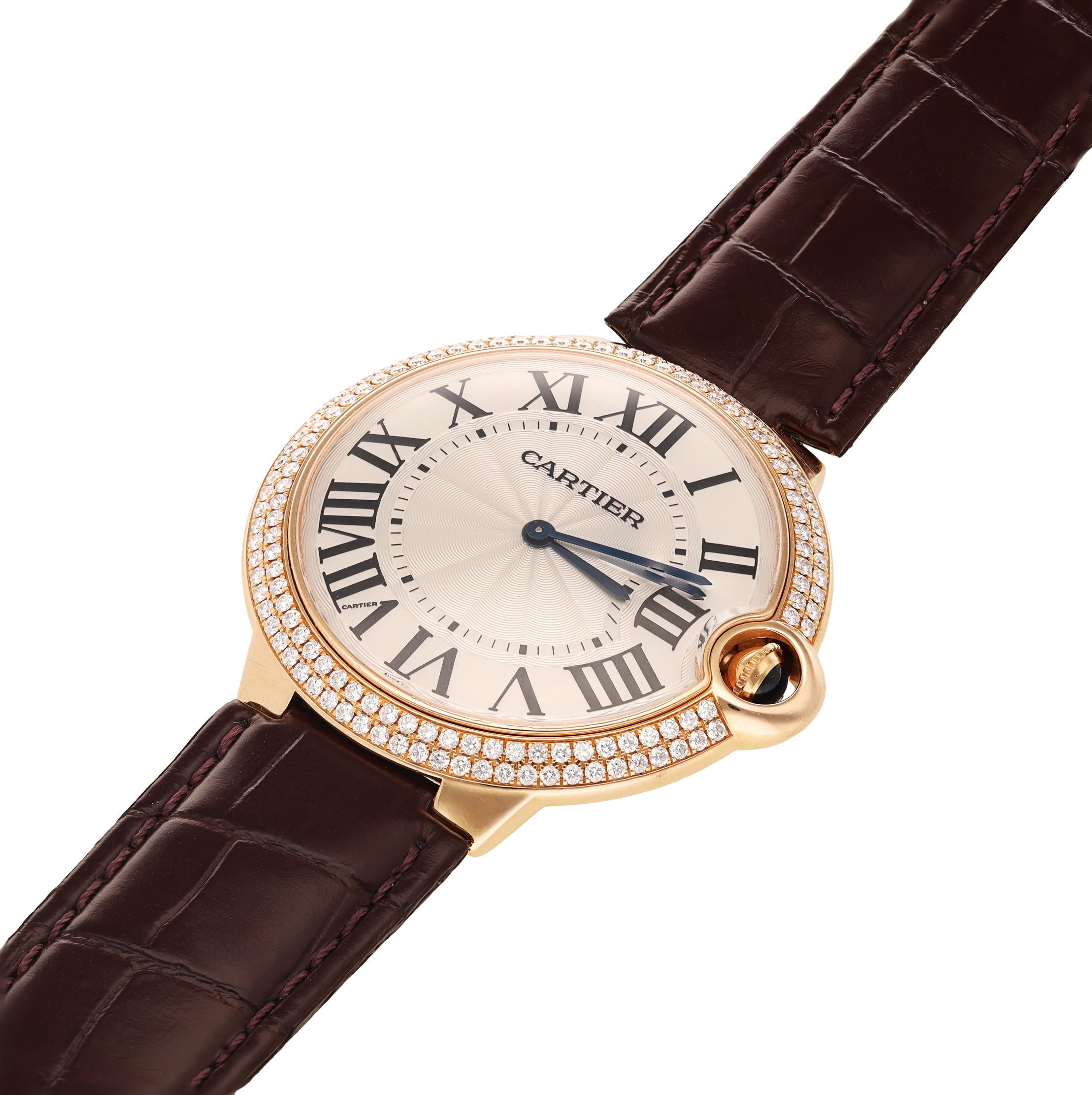 CARTIER 18K Rose Gold 40mm Diamond Bezel “Ballon Bleu” Watch