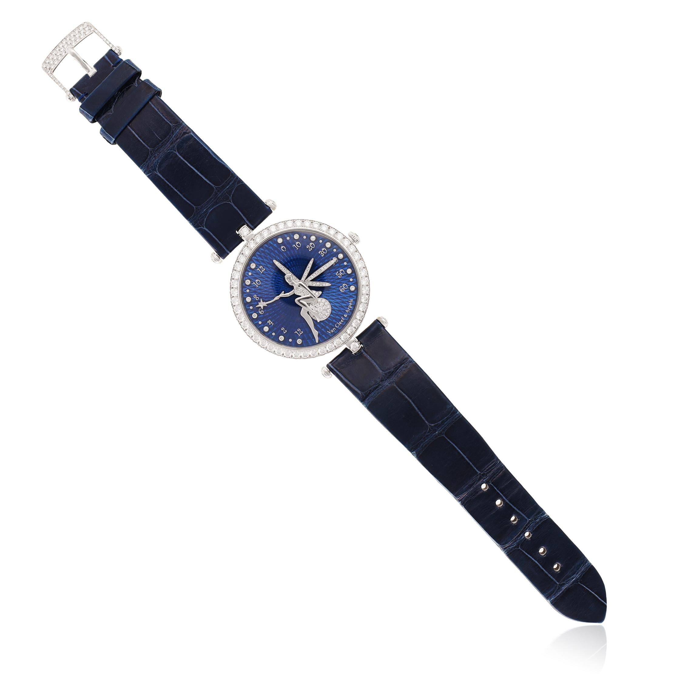VAN CLEEF & ARPELS Diamond Bezel Blue Guilloché Enamel Lady Arpels Féerie Watch