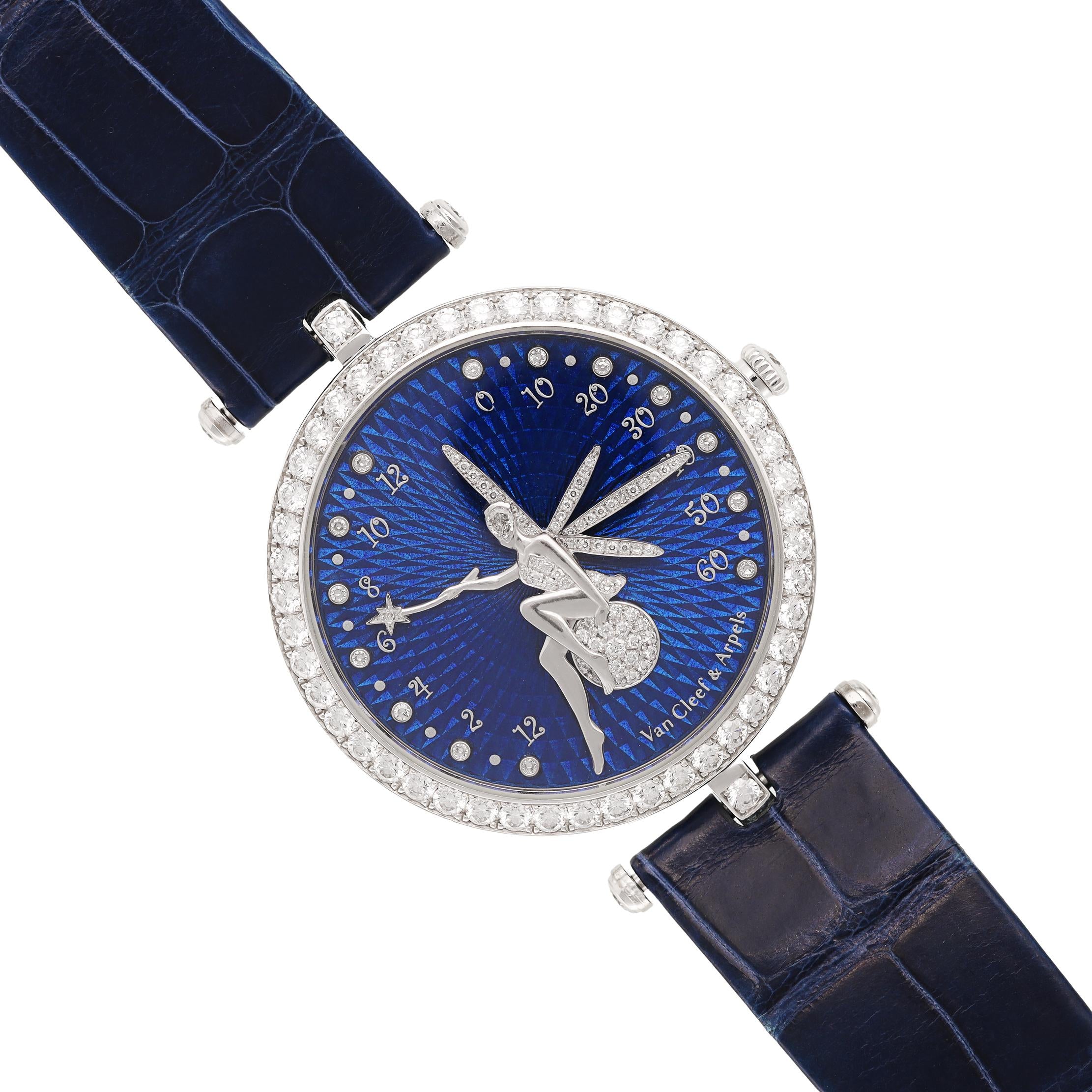 VAN CLEEF & ARPELS Diamond Bezel Blue Guilloché Enamel Lady Arpels Féerie Watch