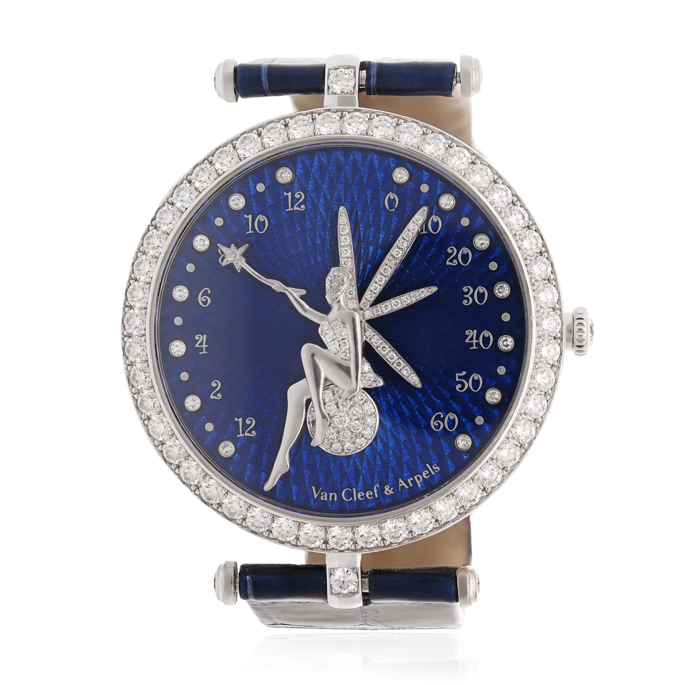 VAN CLEEF & ARPELS Diamond Bezel Blue Guilloché Enamel Lady Arpels Féerie Watch