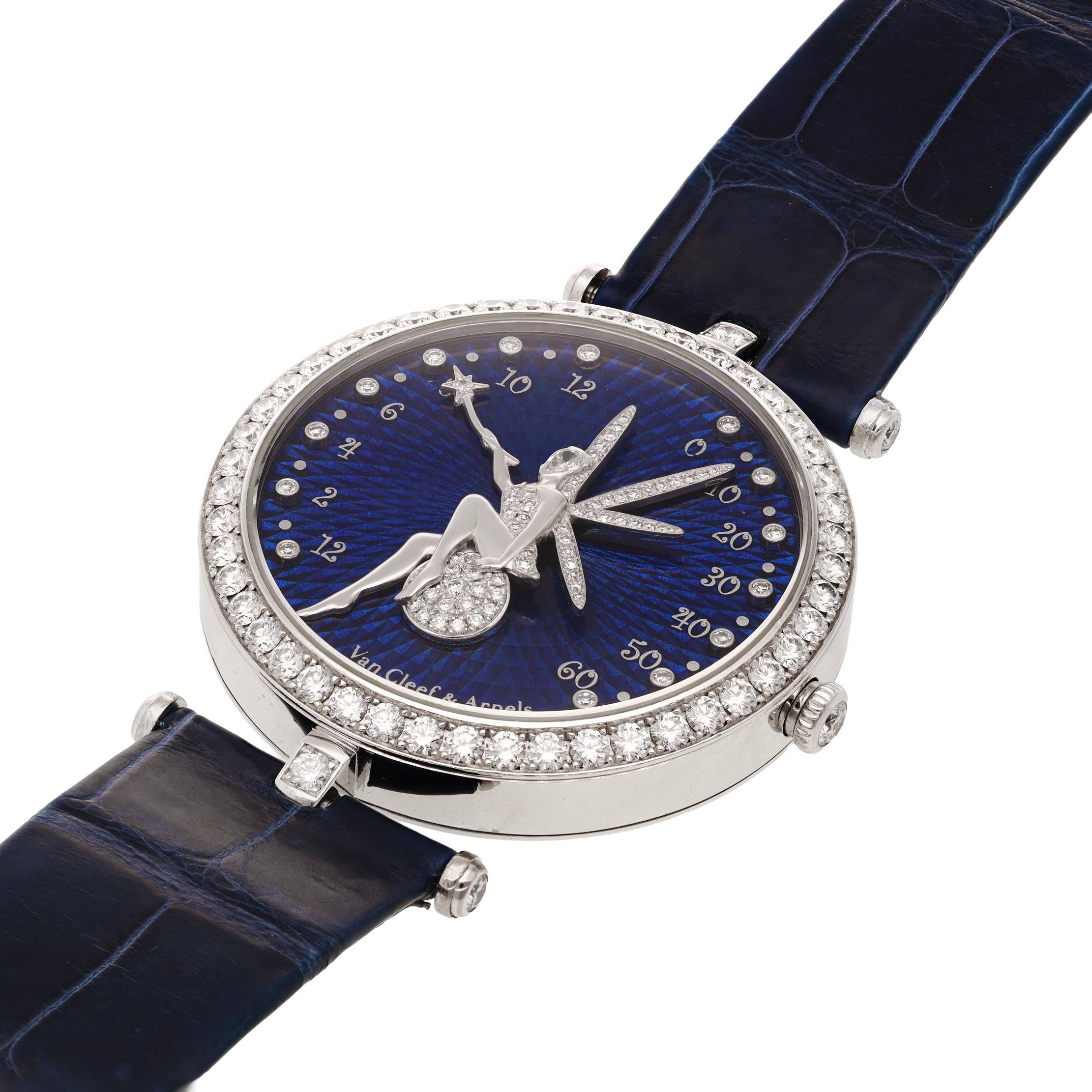 VAN CLEEF & ARPELS Diamond Bezel Blue Guilloché Enamel Lady Arpels Féerie Watch