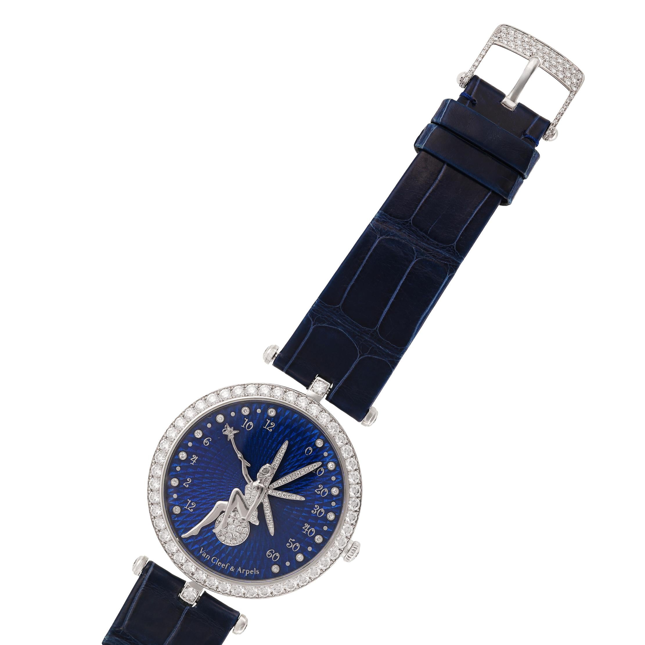 VAN CLEEF & ARPELS Diamond Bezel Blue Guilloché Enamel Lady Arpels Féerie Watch