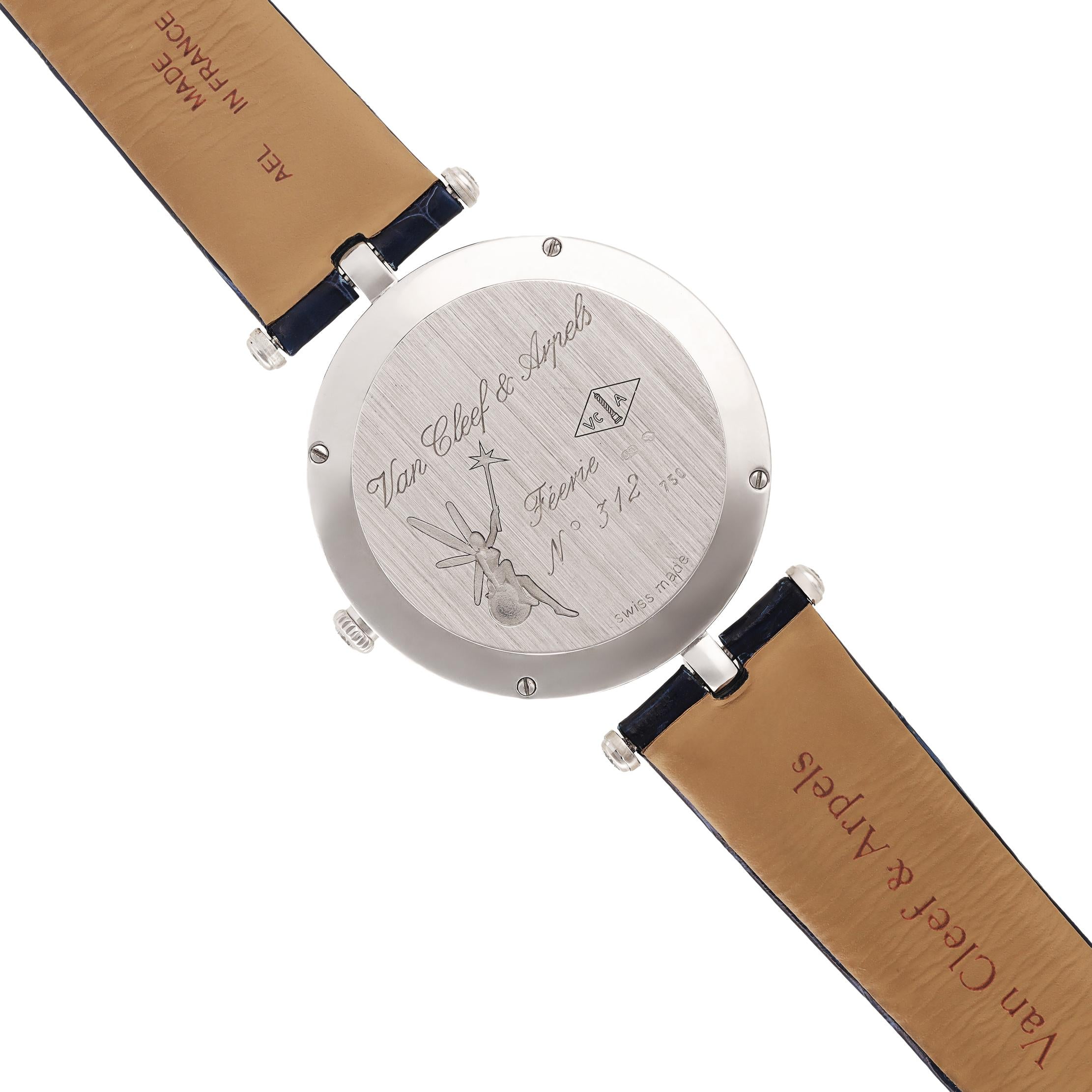 VAN CLEEF & ARPELS Diamond Bezel Blue Guilloché Enamel Lady Arpels Féerie Watch