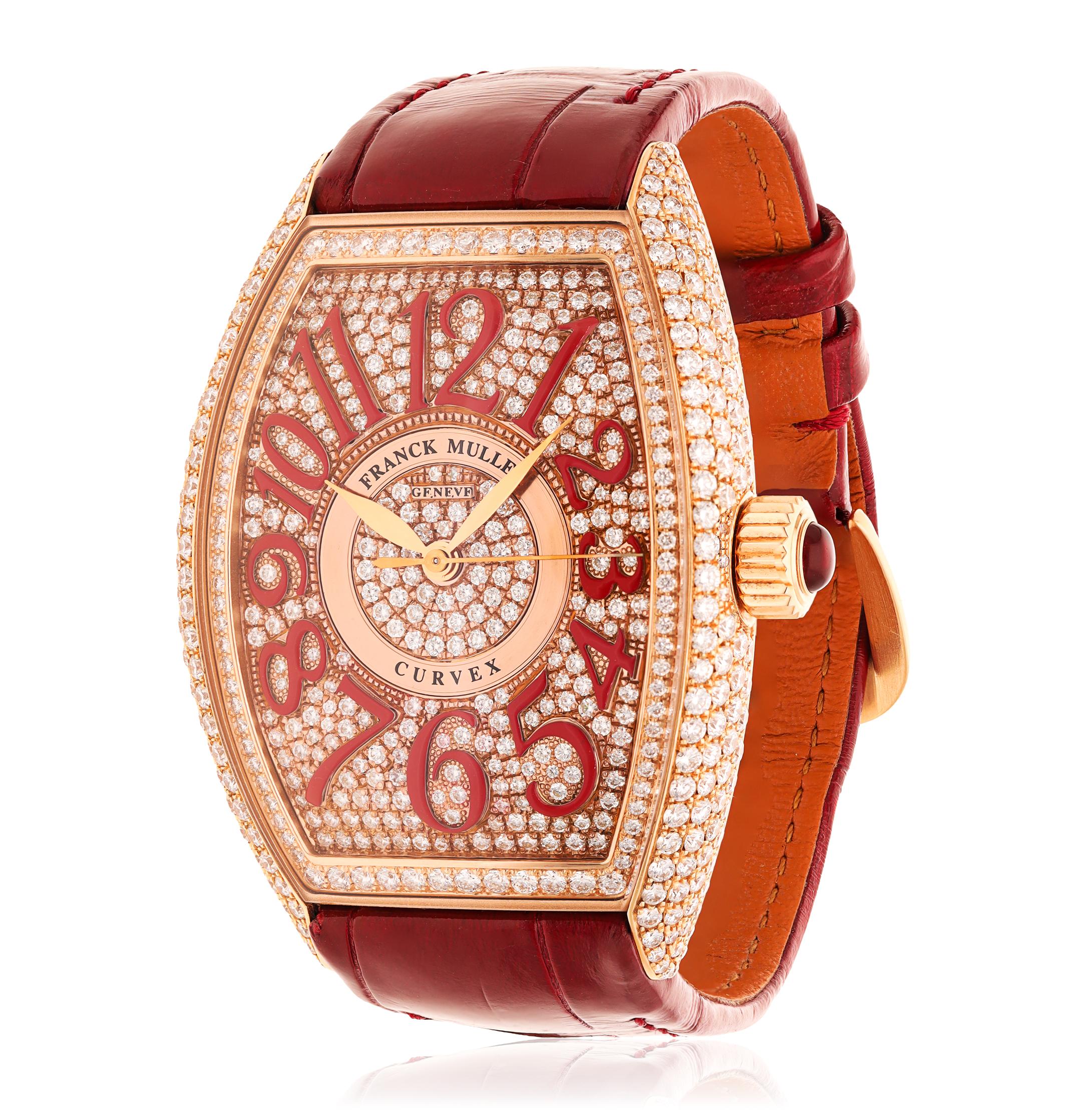 FRANCK MULLER 18K Rose Gold Diamond and Red Enamel Curvex CX Watch