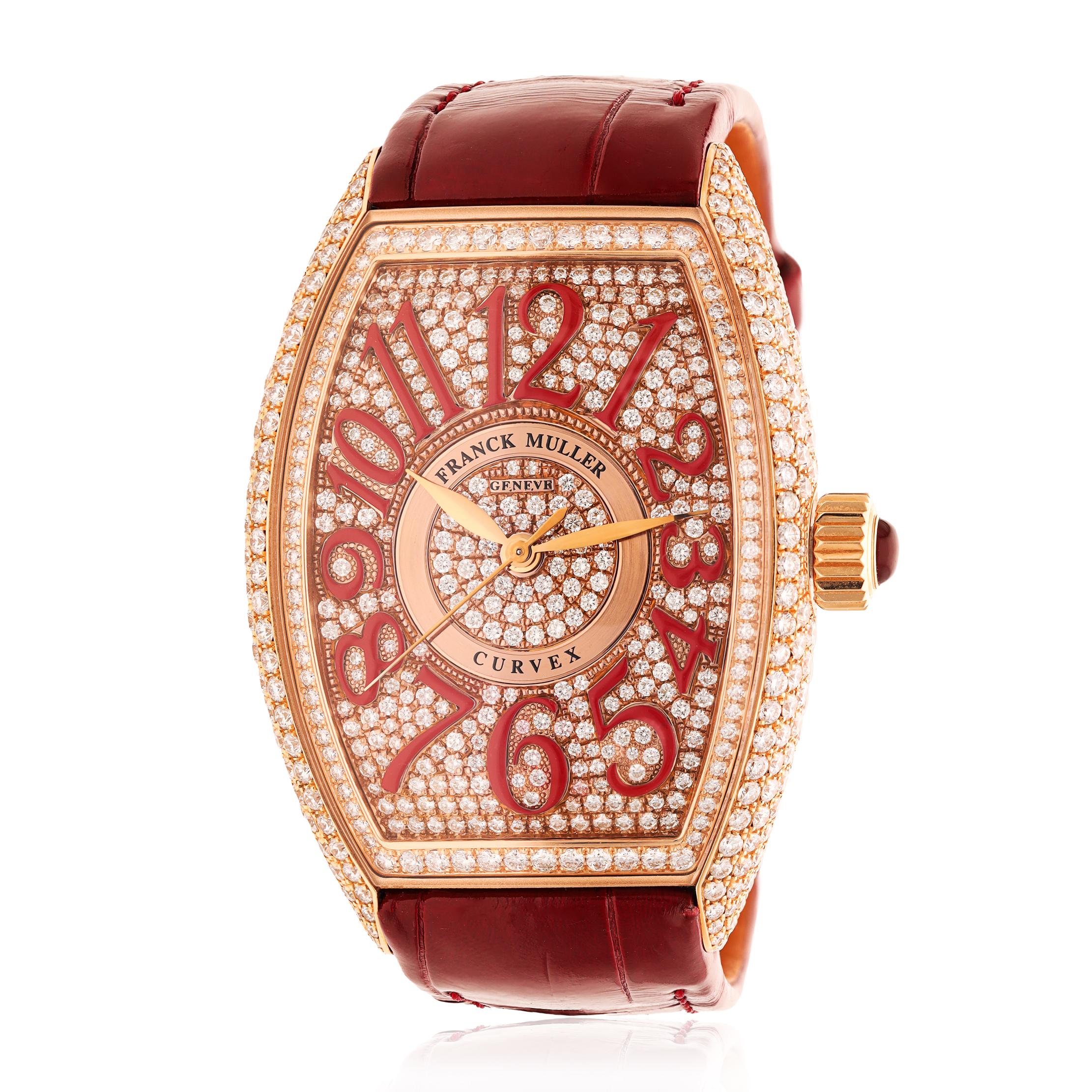 FRANCK MULLER 18K Rose Gold Diamond and Red Enamel Curvex CX Watch