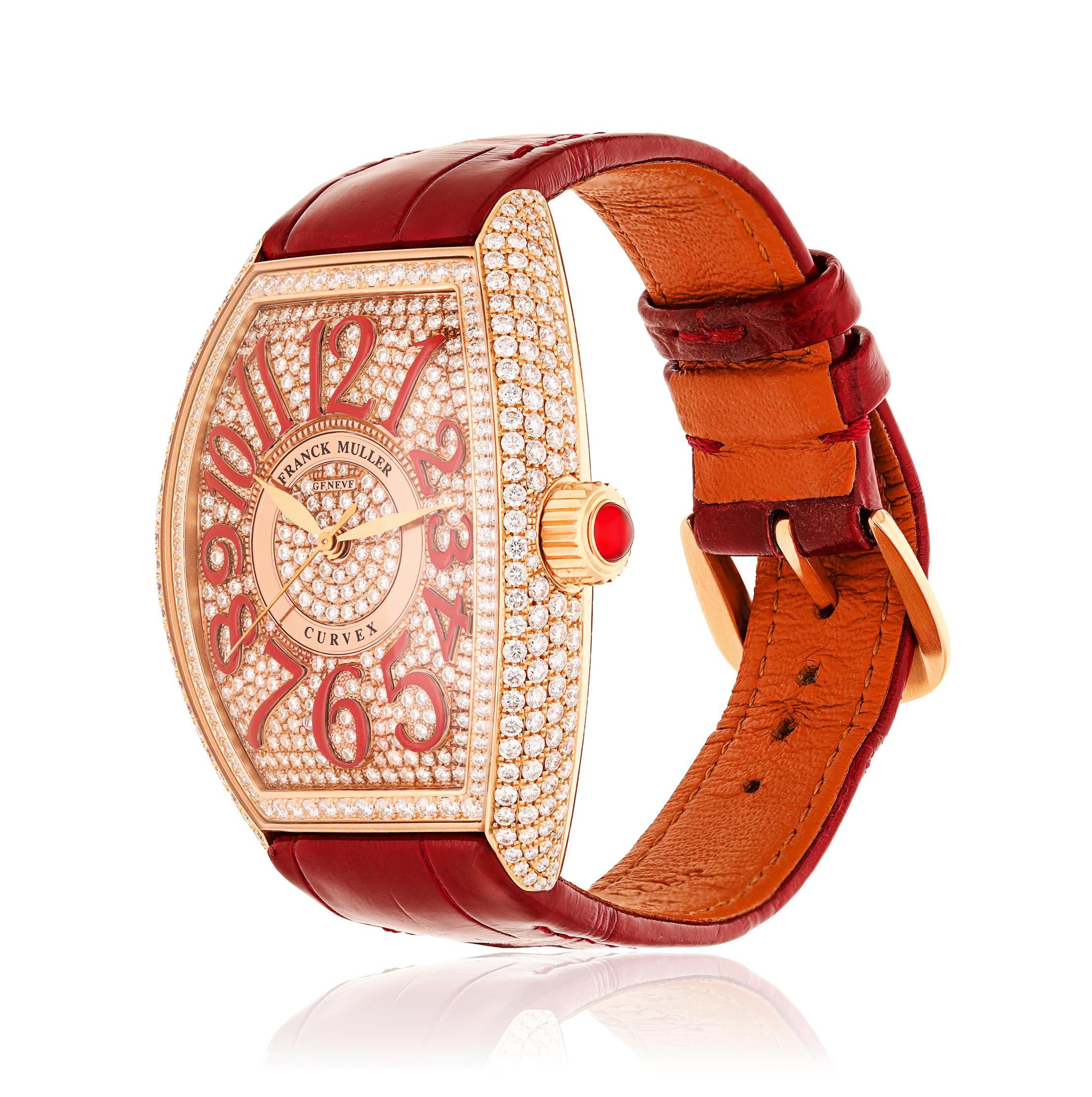 FRANCK MULLER 18K Rose Gold Diamond and Red Enamel Curvex CX Watch