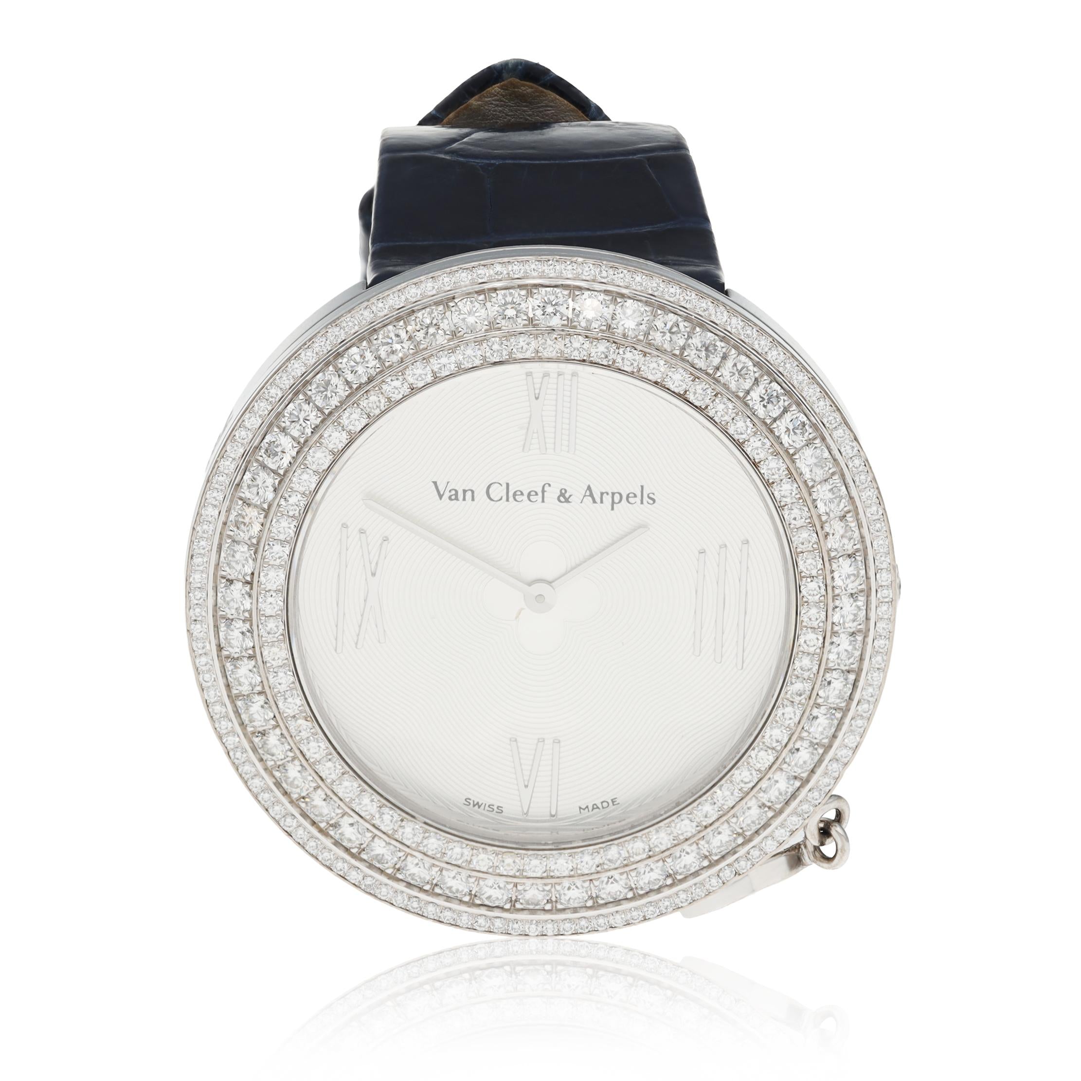 VAN CLEEF & ARPELS 18K White Gold Diamond Bezel Charm Watch