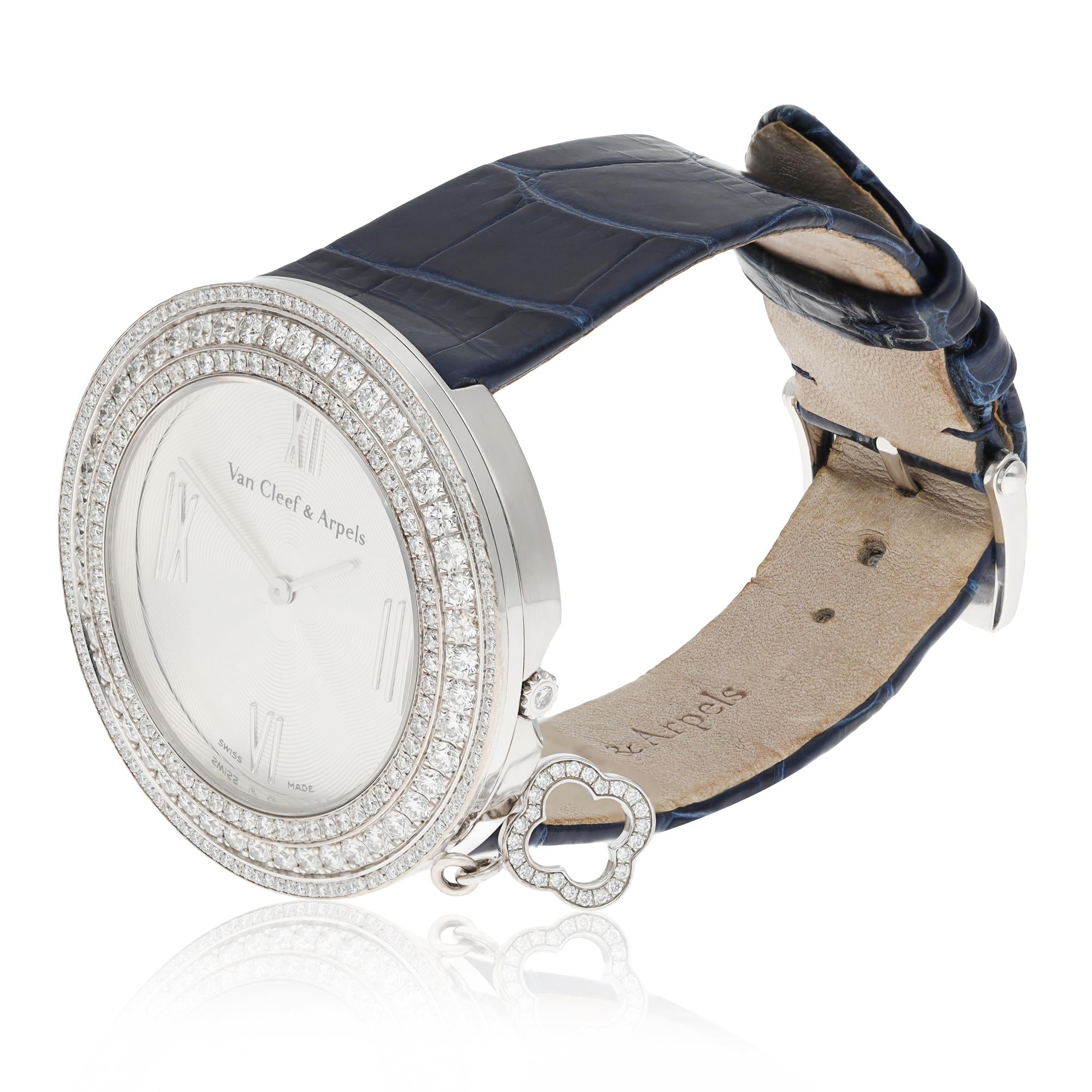 VAN CLEEF & ARPELS 18K White Gold Diamond Bezel Charm Watch