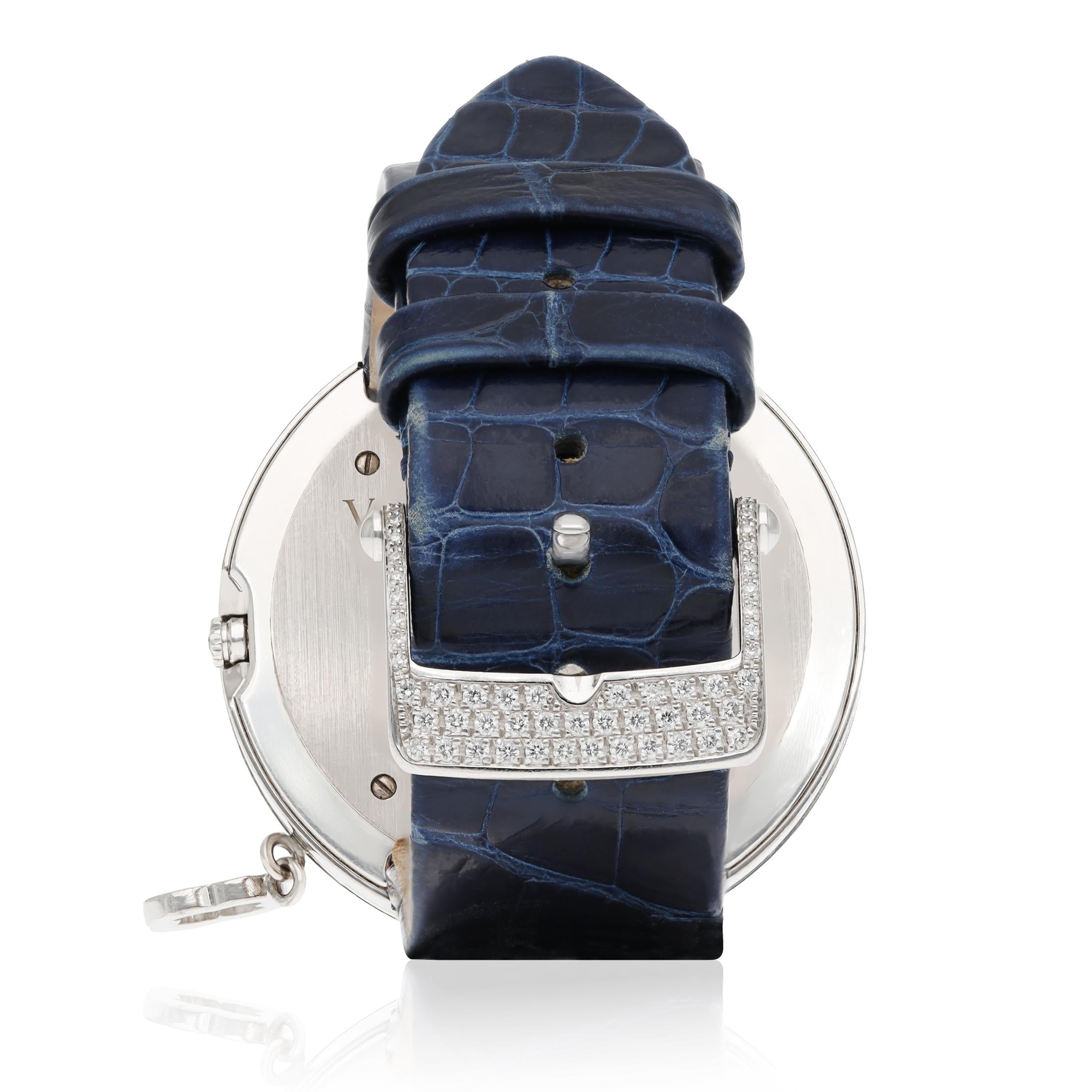 VAN CLEEF & ARPELS 18K White Gold Diamond Bezel Charm Watch