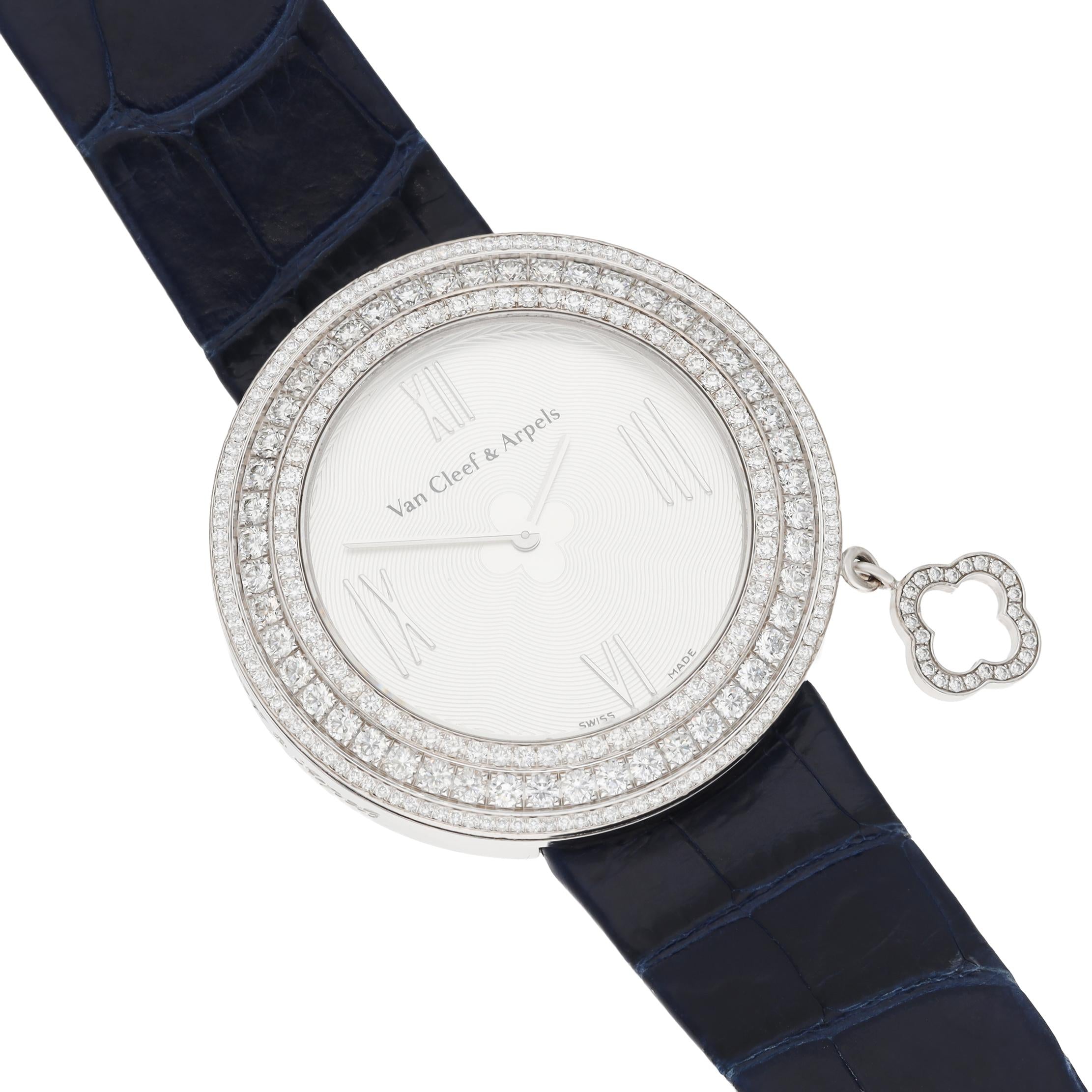 VAN CLEEF & ARPELS 18K White Gold Diamond Bezel Charm Watch