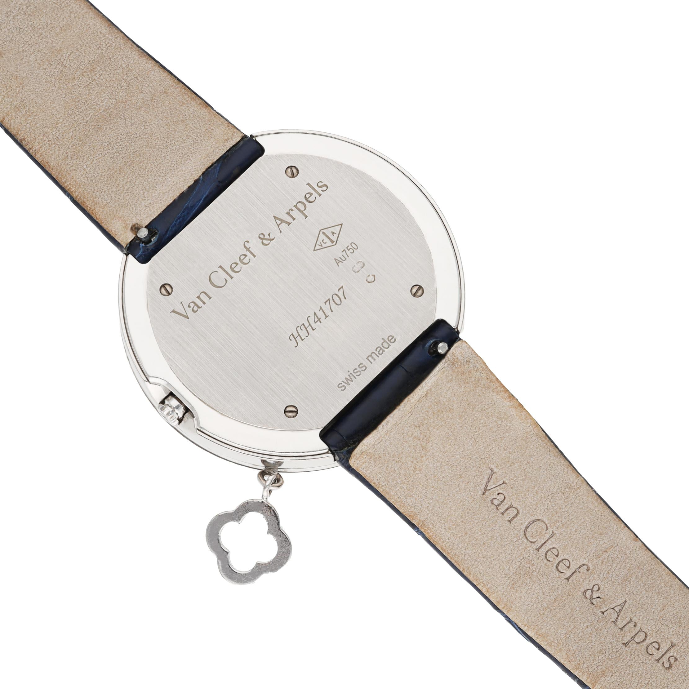 VAN CLEEF & ARPELS 18K White Gold Diamond Bezel Charm Watch