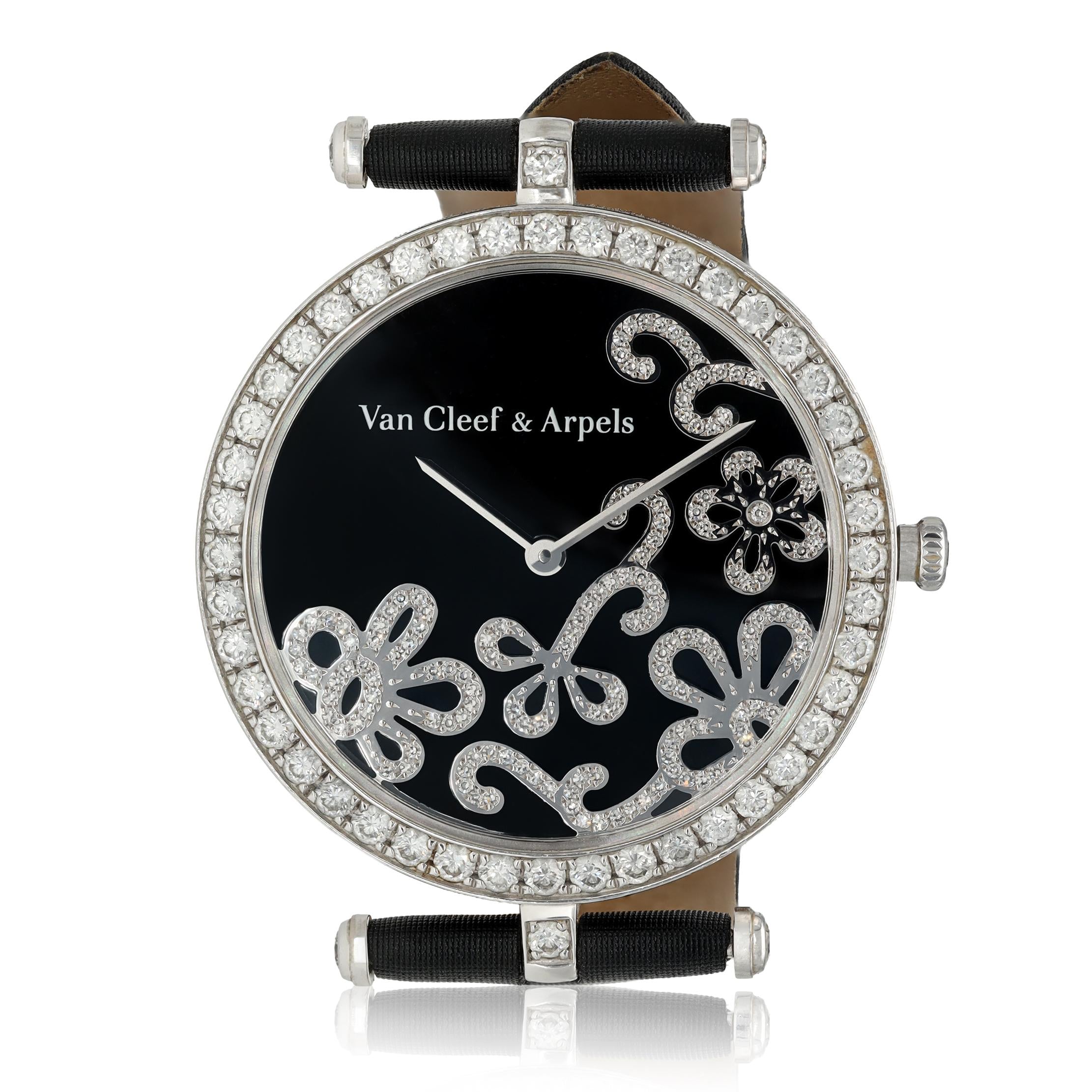 VAN CLEEF & ARPELS 18K White Gold Diamond "Lady Arpels Dentelle" Wristwatch