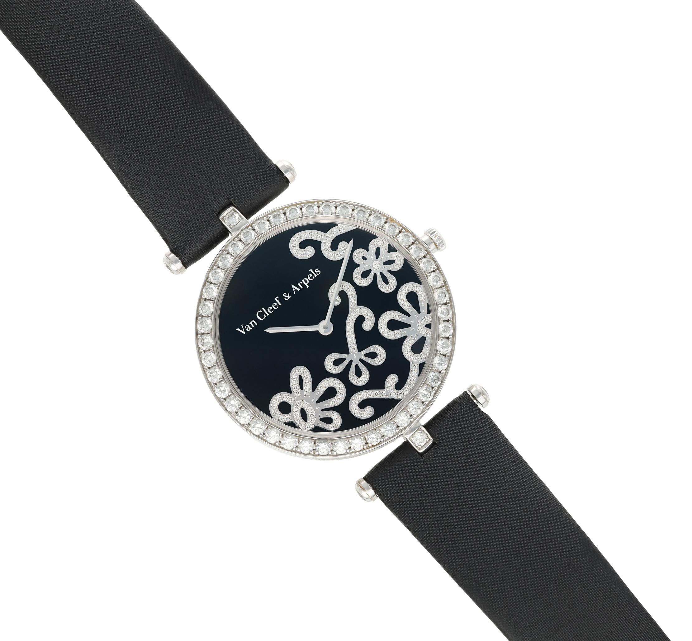 VAN CLEEF & ARPELS 18K White Gold Diamond "Lady Arpels Dentelle" Wristwatch