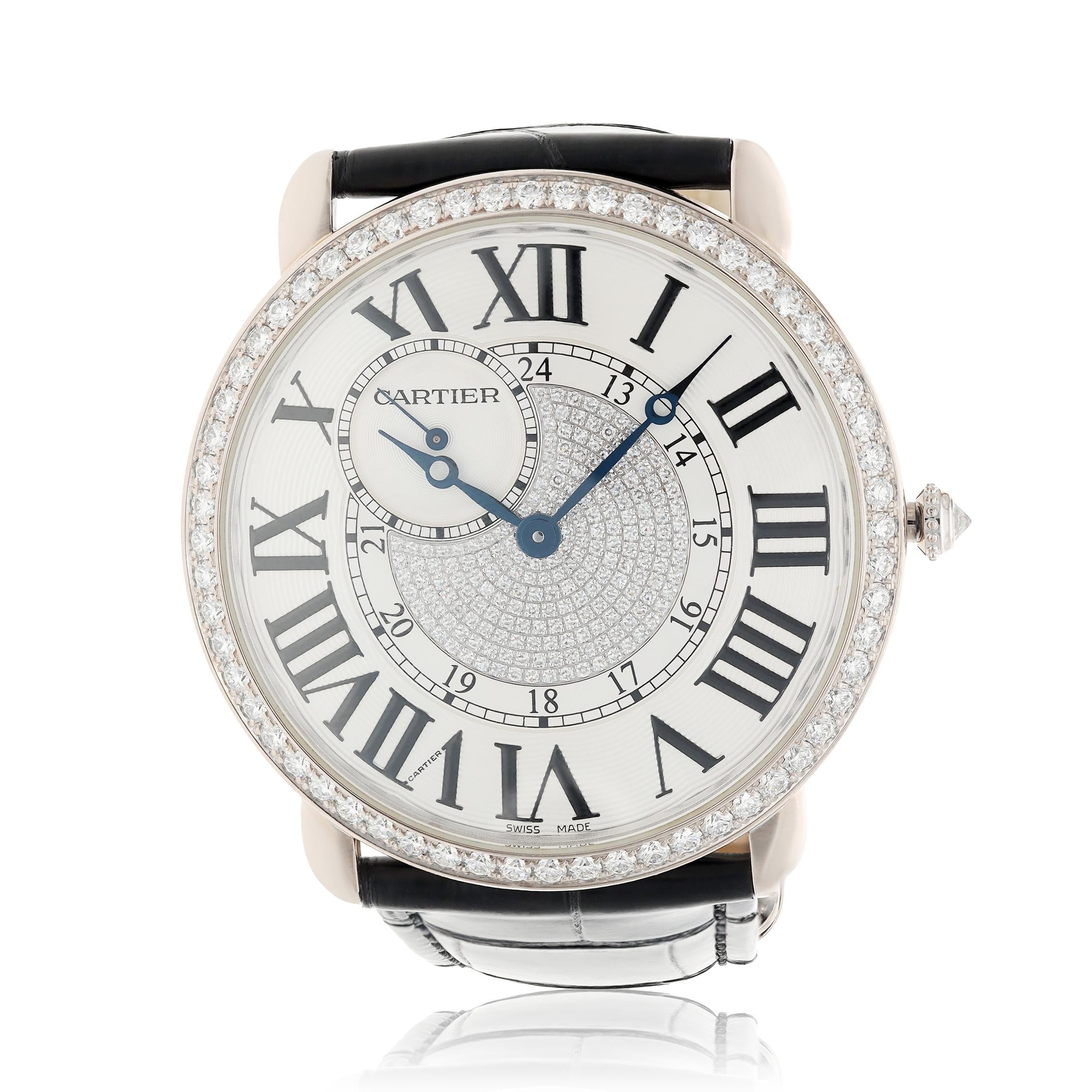 CARTIER 18K White Gold Diamond Dial and Bezel Ronde Louis Cartier 42mm Watch
