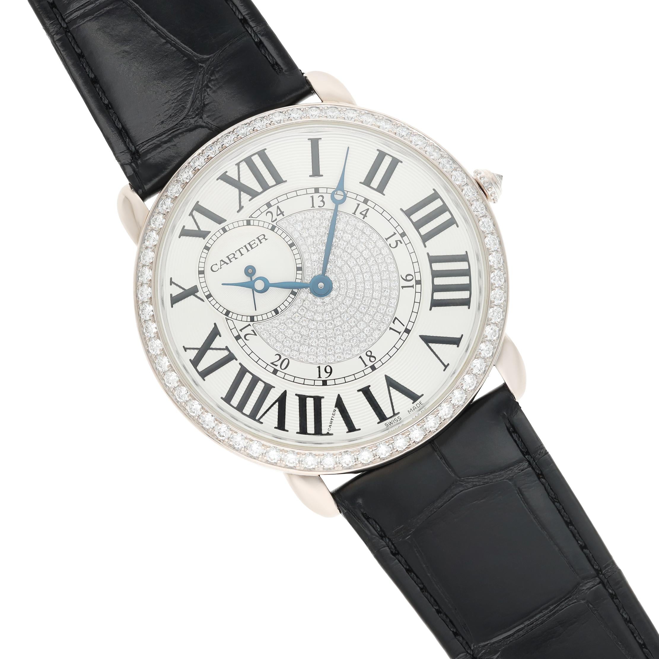 CARTIER 18K White Gold Diamond Dial and Bezel Ronde Louis Cartier 42mm Watch