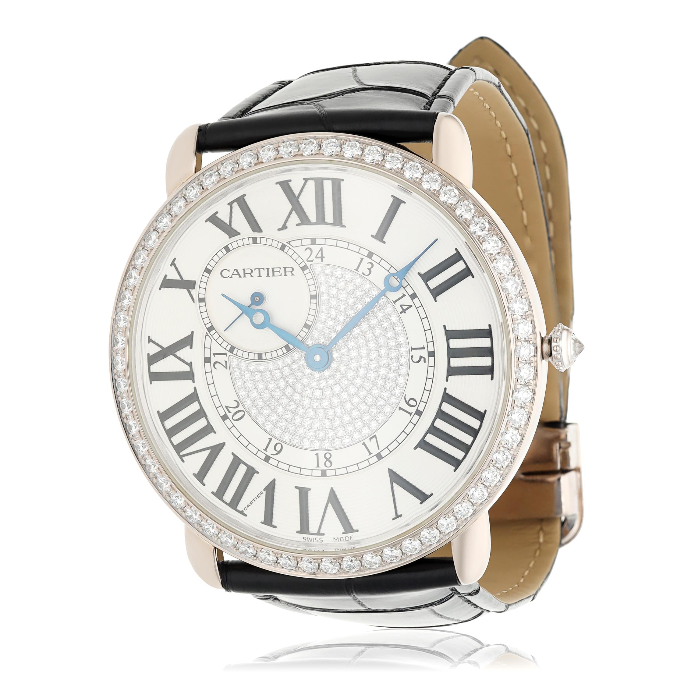 CARTIER 18K White Gold Diamond Dial and Bezel Ronde Louis Cartier 42mm Watch