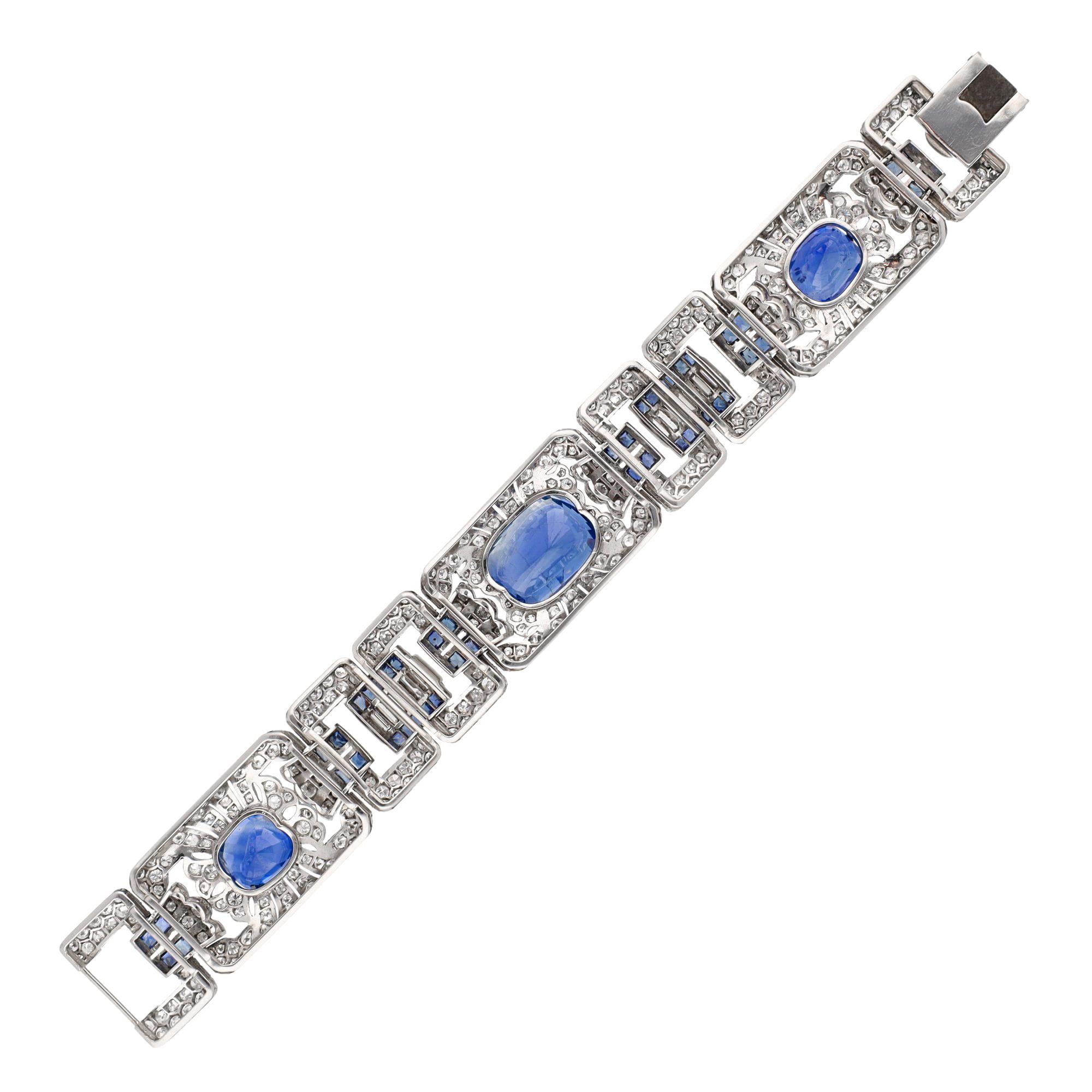 Art Deco Platinum, Ceylon Sapphire and Diamond Bracelet, Circa 1930s