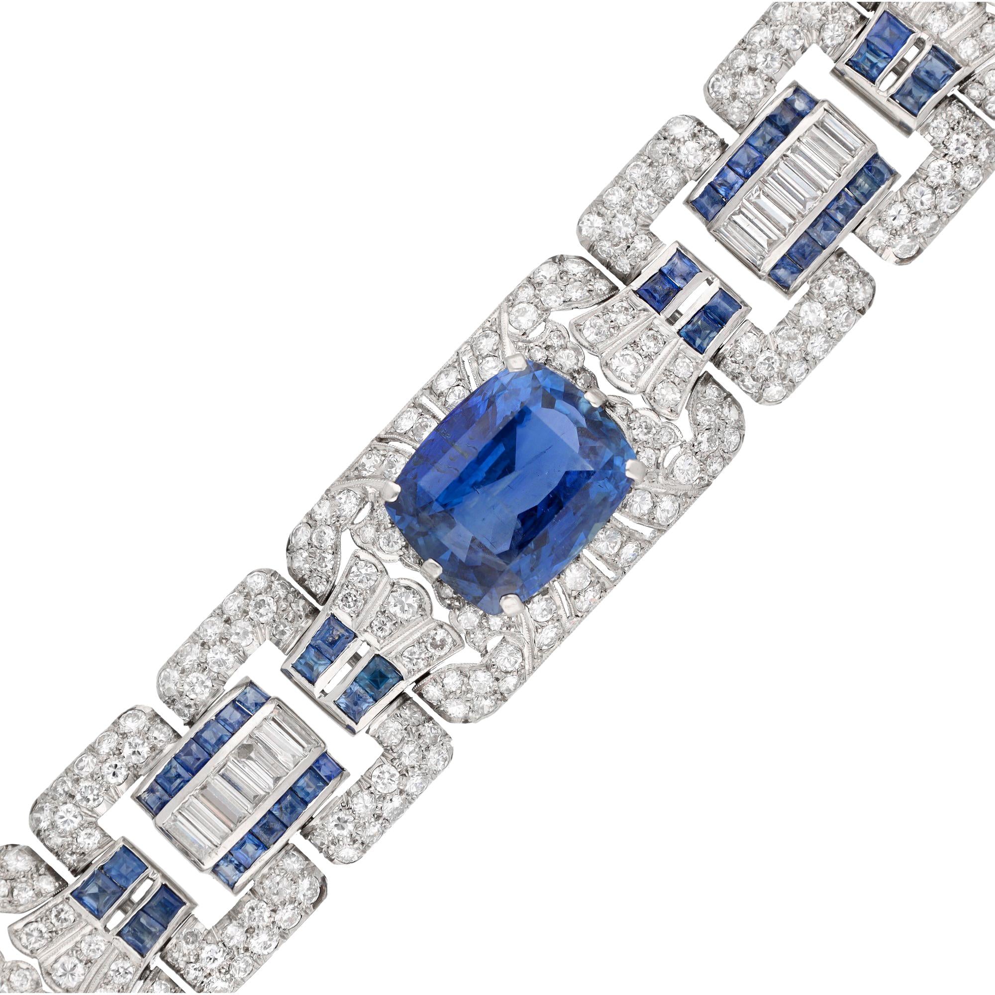 Art Deco Platinum, Ceylon Sapphire and Diamond Bracelet, Circa 1930s