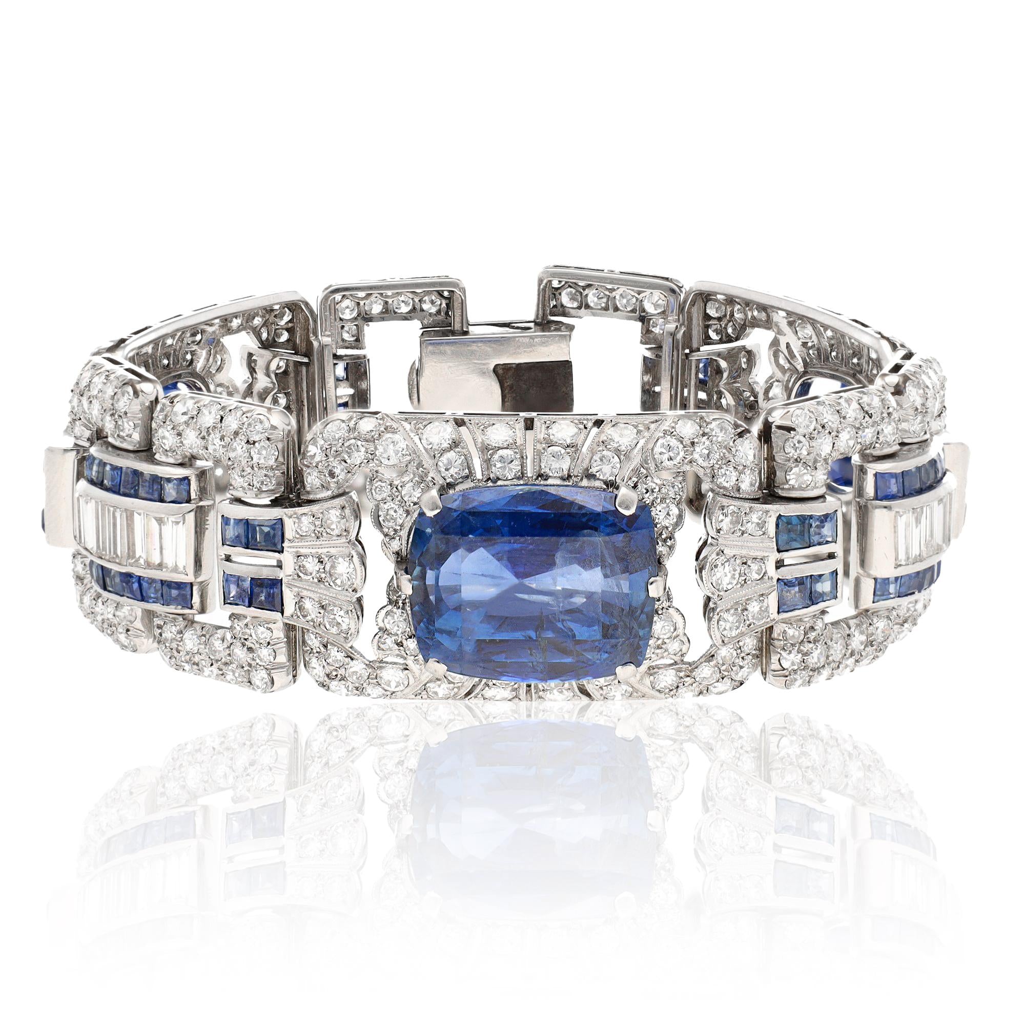 Art Deco Platinum, Ceylon Sapphire and Diamond Bracelet, Circa 1930s