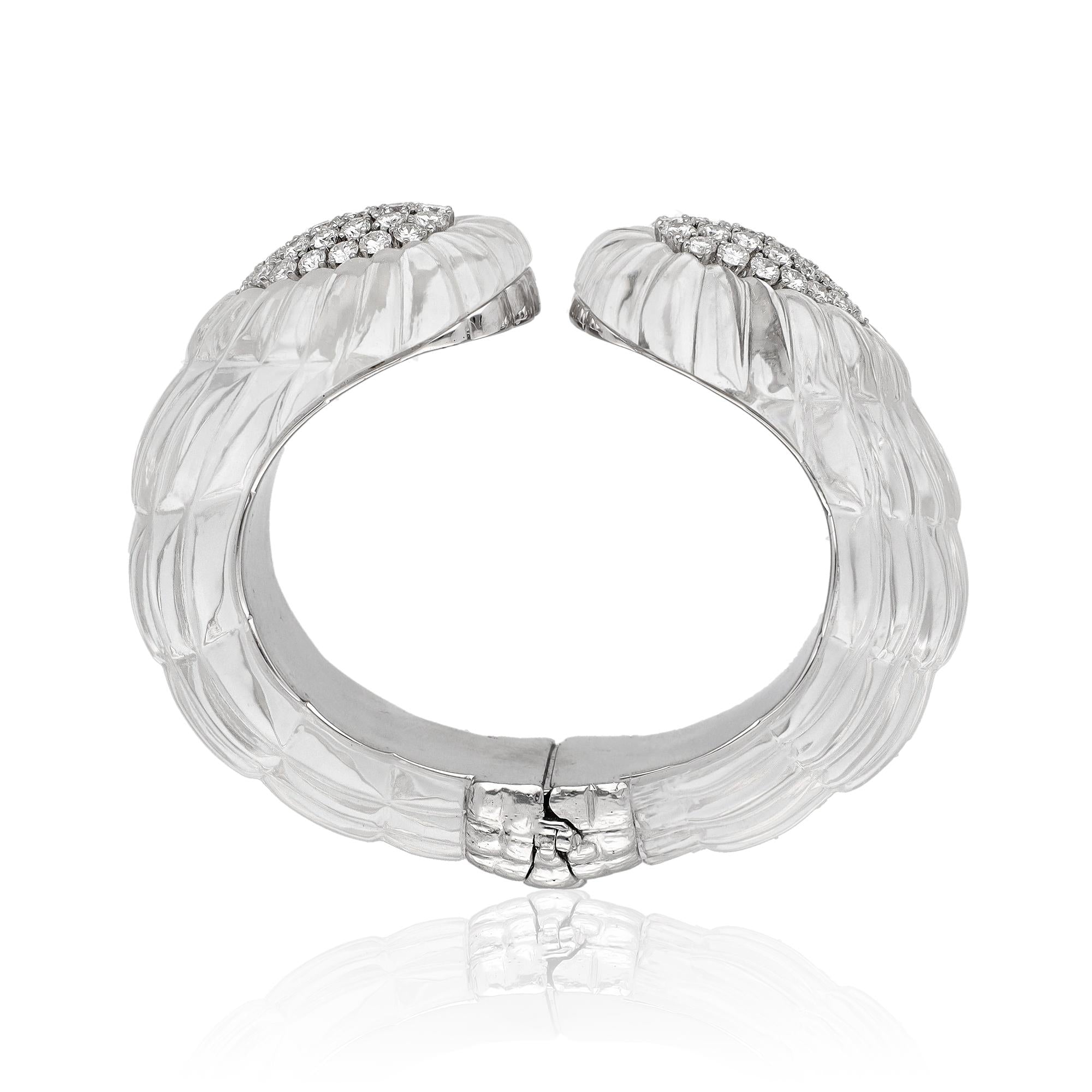 DAVID WEBB Platinum and Rock Crystal Diamond Cuff Bangle