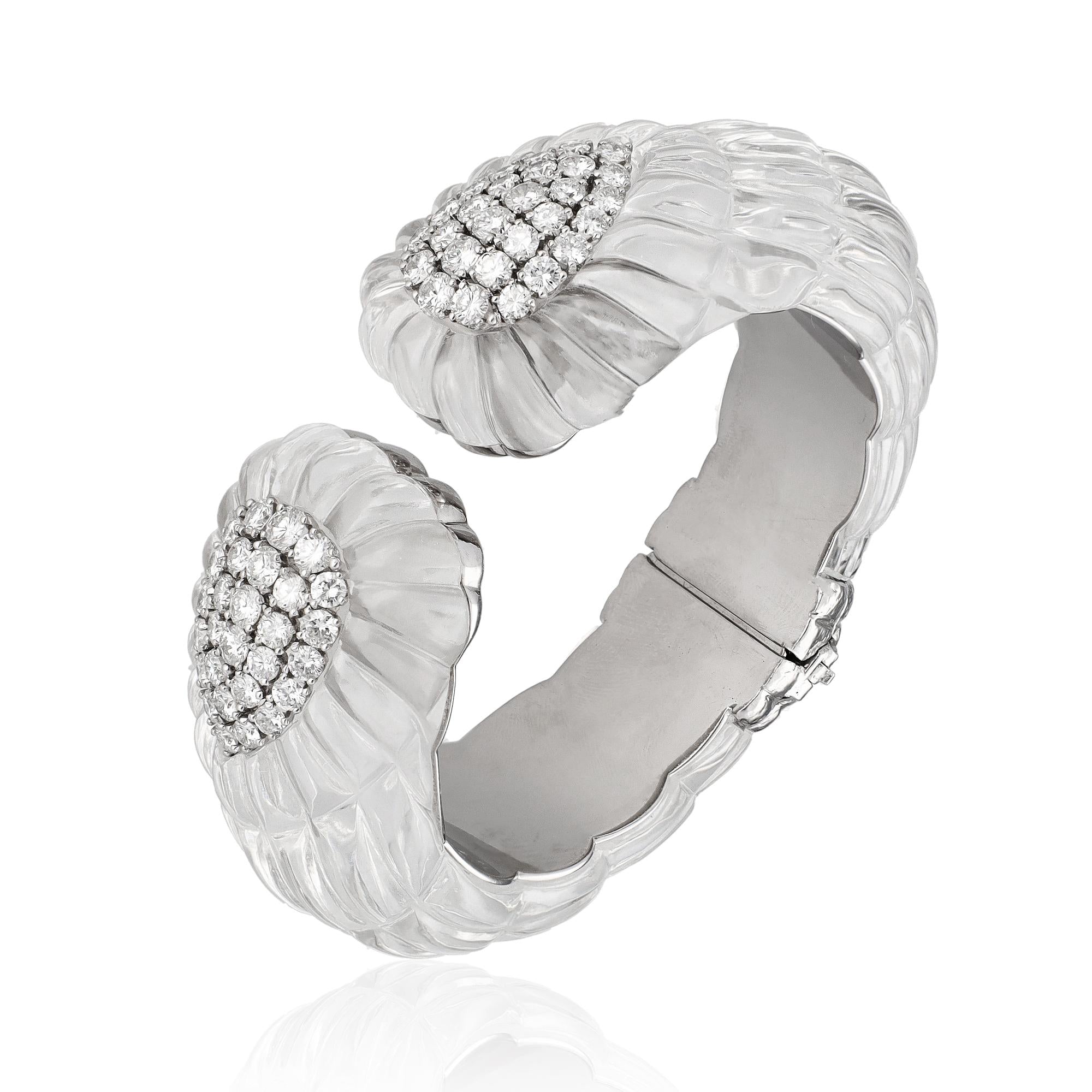 DAVID WEBB Platinum and Rock Crystal Diamond Cuff Bangle